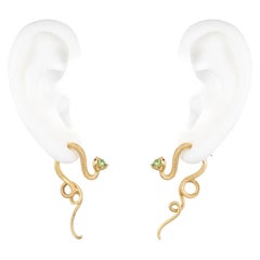 Demantoid Garnet, Ruby and 22 Karat Gold Snake Earrings