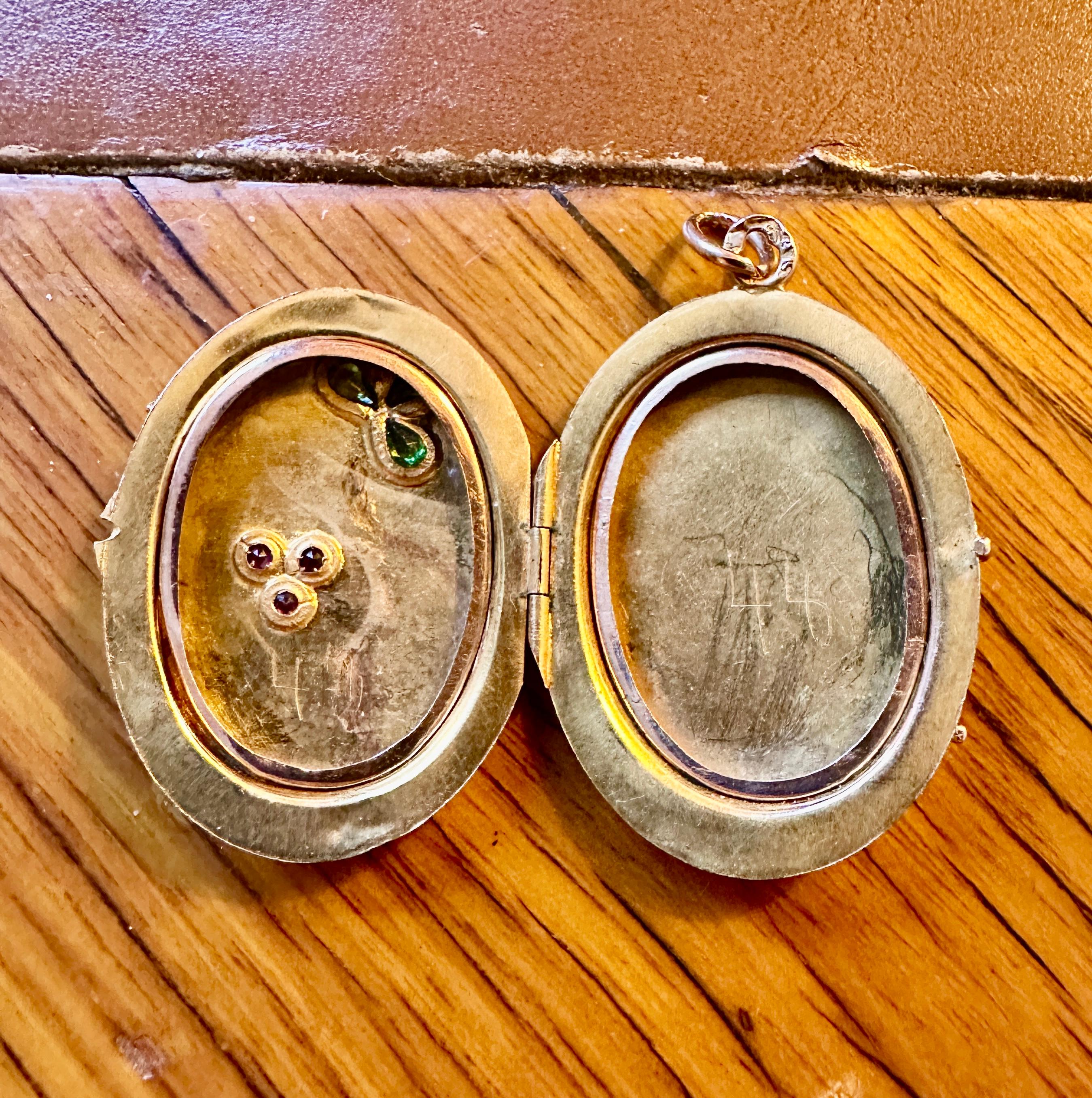 Collana con ciondolo a forma di fiore di granato demantoide e rubino Arte Antiques in vendita 8