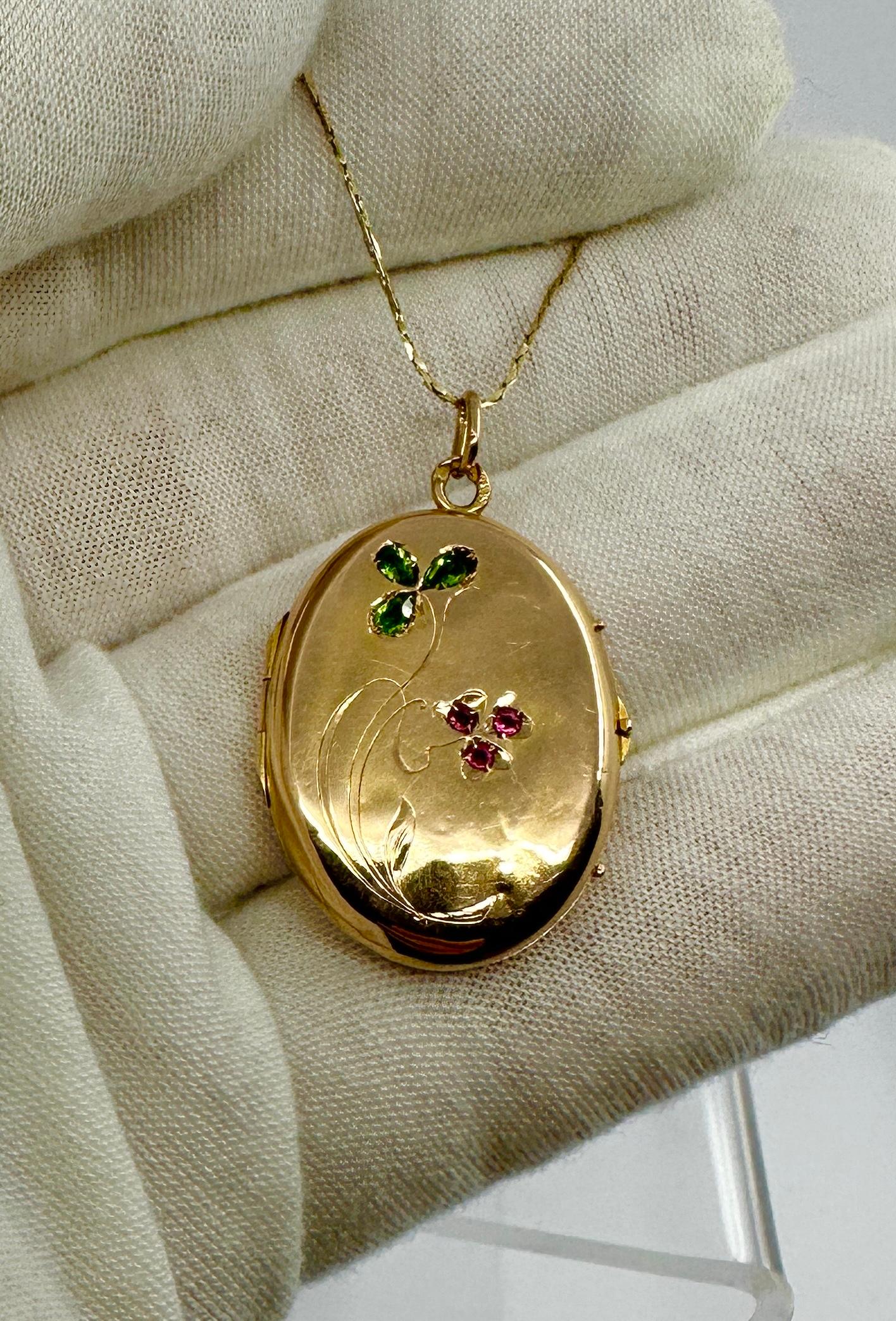 Taglio vecchia miniera Collana con ciondolo a forma di fiore di granato demantoide e rubino Arte Antiques in vendita