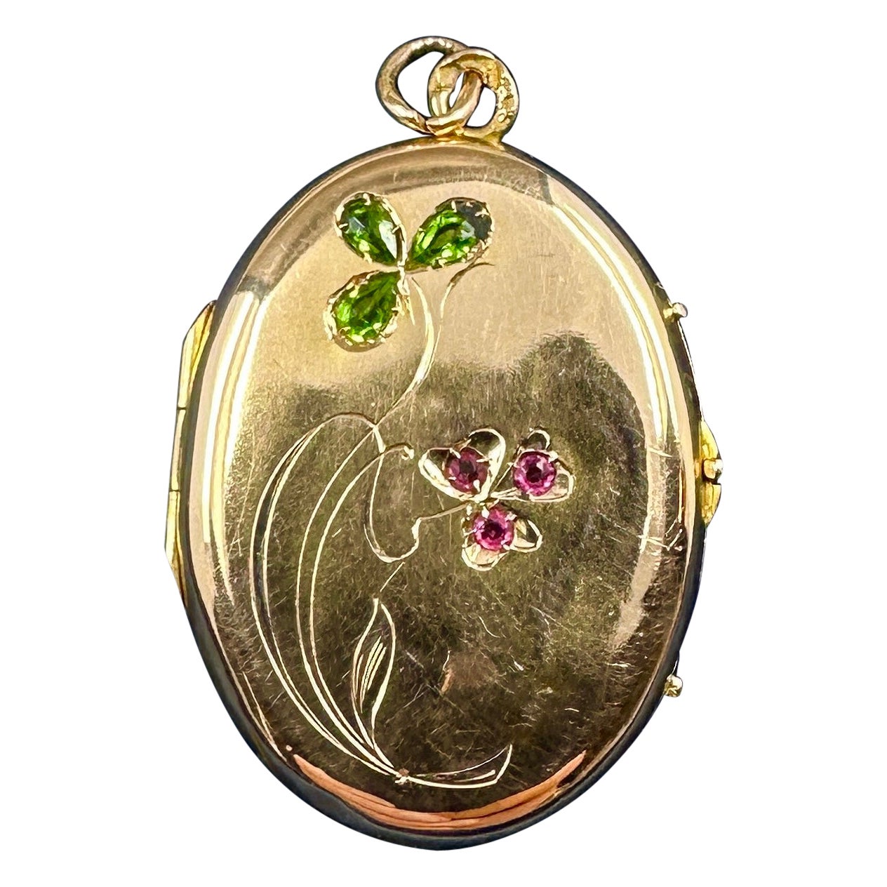 Collana con ciondolo a forma di fiore di granato demantoide e rubino Arte Antiques in vendita