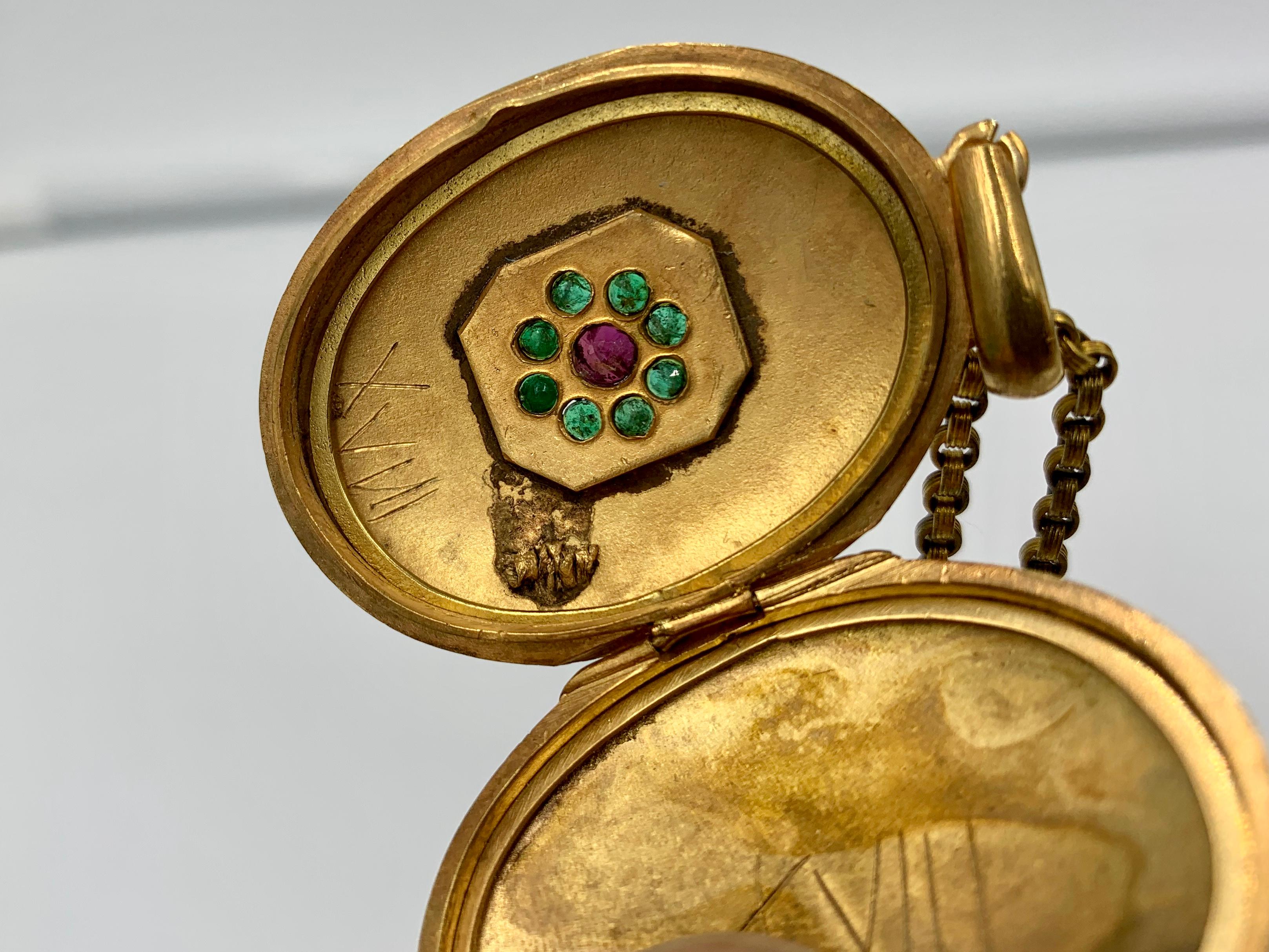 Demantoid Green and Red Garnet Locket Necklace Antique Victorian Gold Filled 3