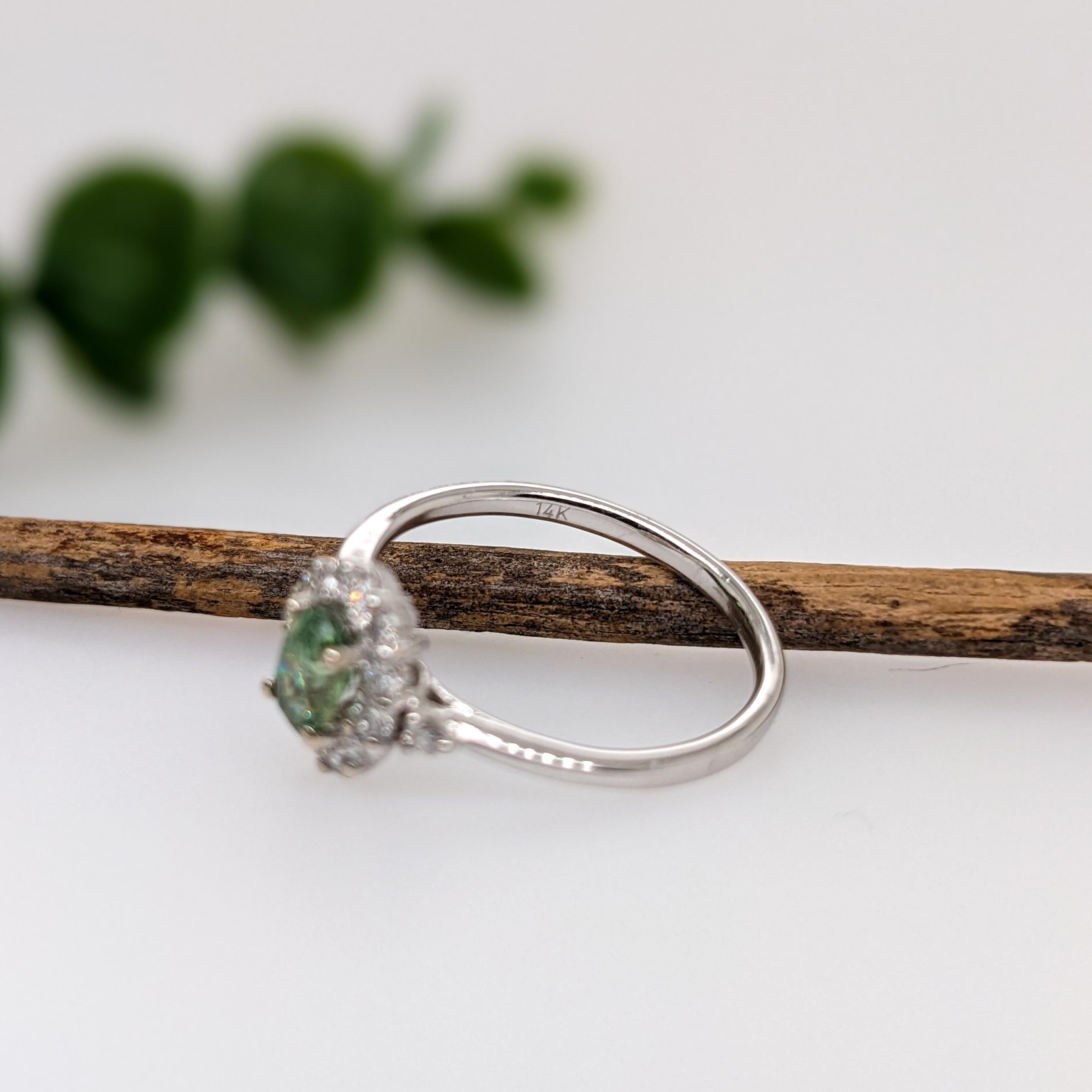 Demantoid Ring w Earth Mined Diamonds in Solid 14K White Gold Oval 6x4mm In New Condition For Sale In Columbus, OH
