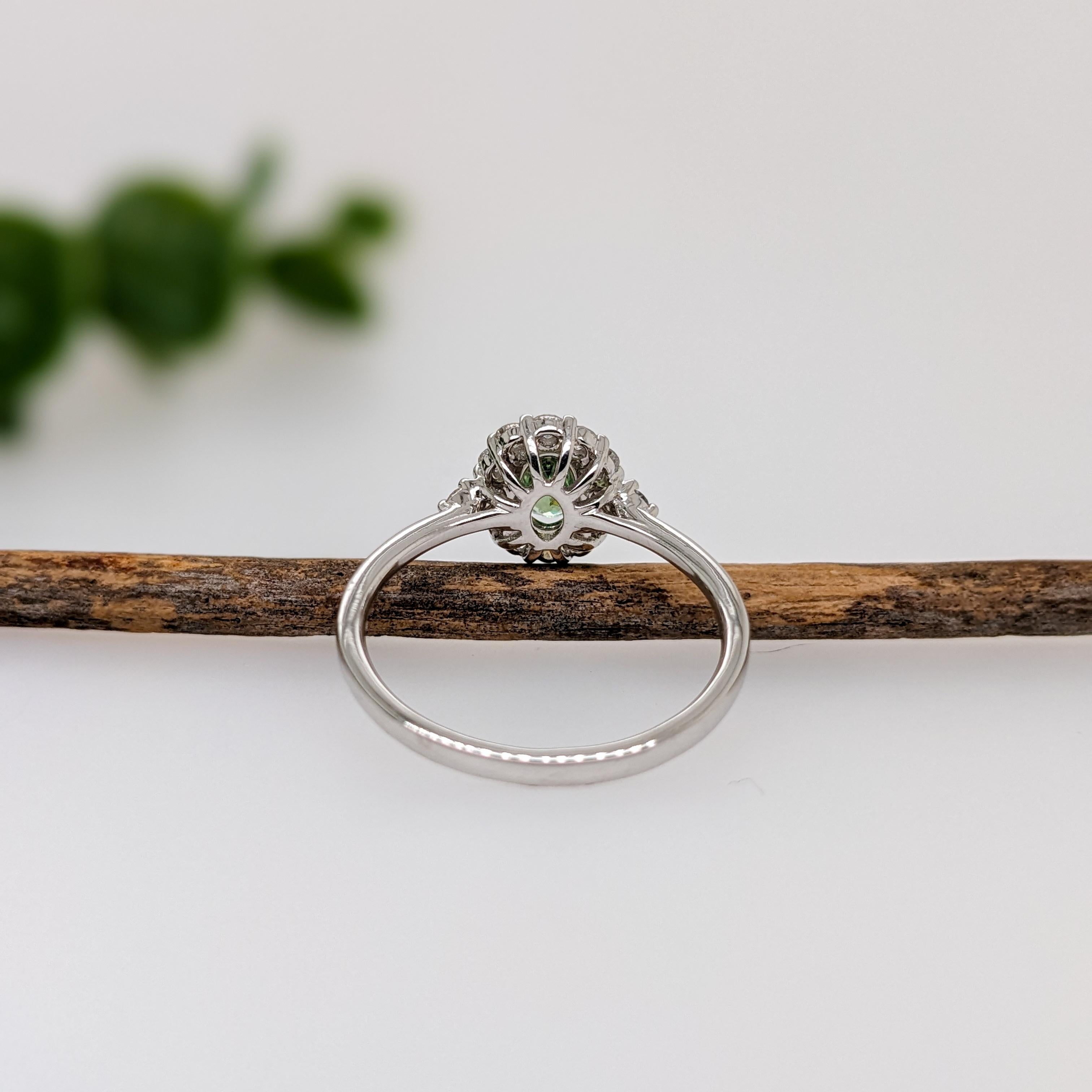 Women's Demantoid Ring w Earth Mined Diamonds in Solid 14K White Gold Oval 6x4mm For Sale