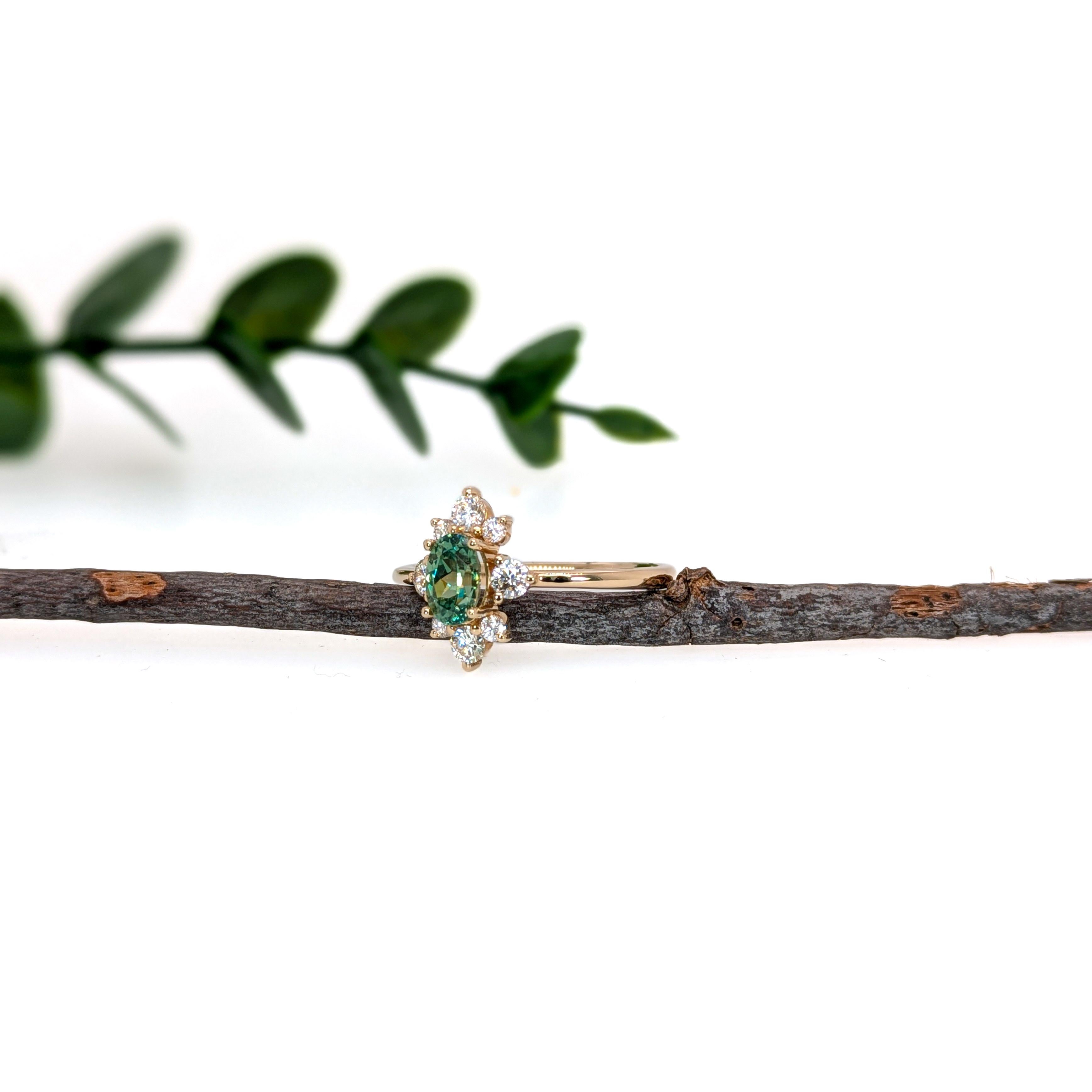 Oval Cut Demantoid Ring w Earth Mined Diamonds in Solid 14K Yellow Gold Oval 6x4mm For Sale