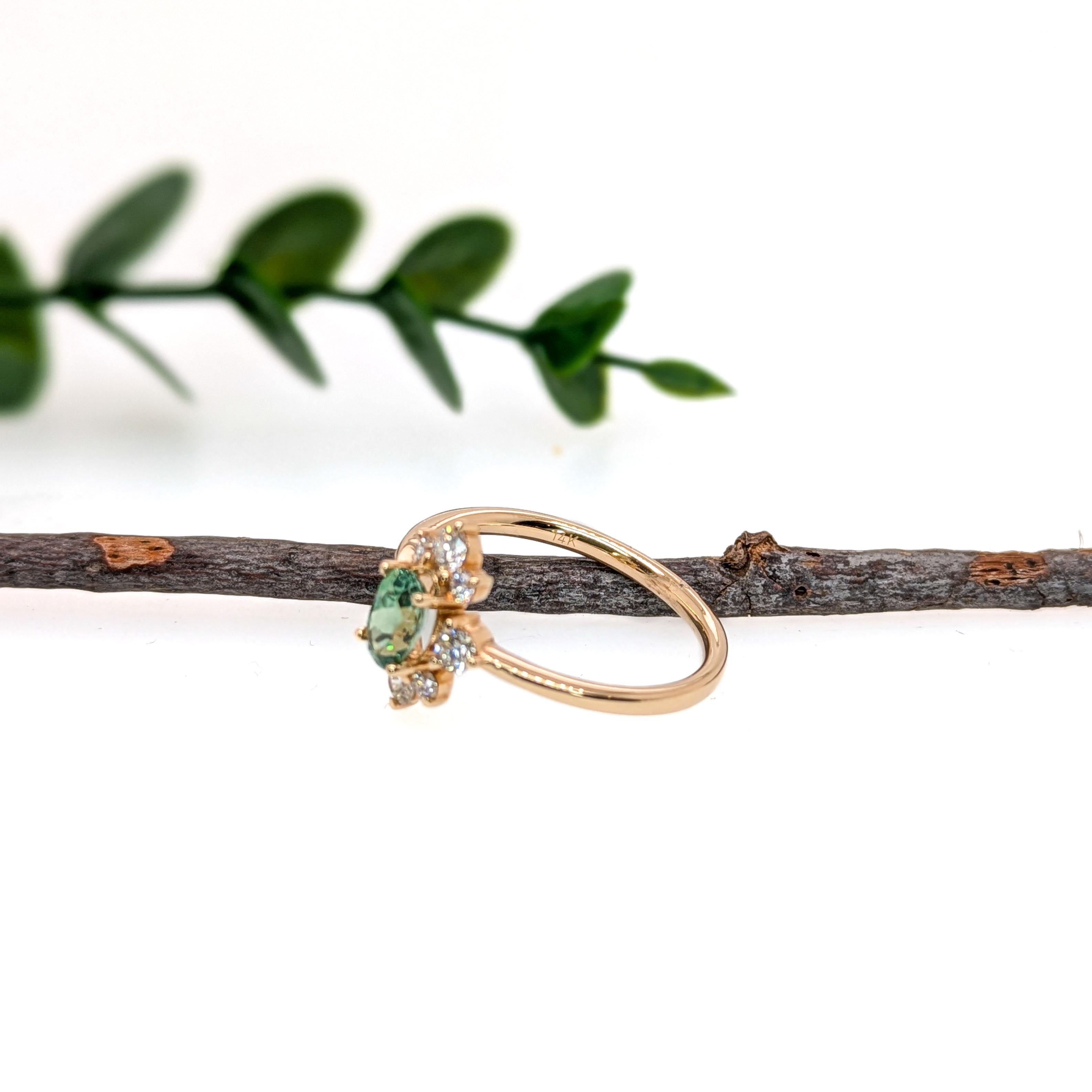 Demantoid Ring w Earth Mined Diamonds in Solid 14K Yellow Gold Oval 6x4mm In New Condition For Sale In Columbus, OH