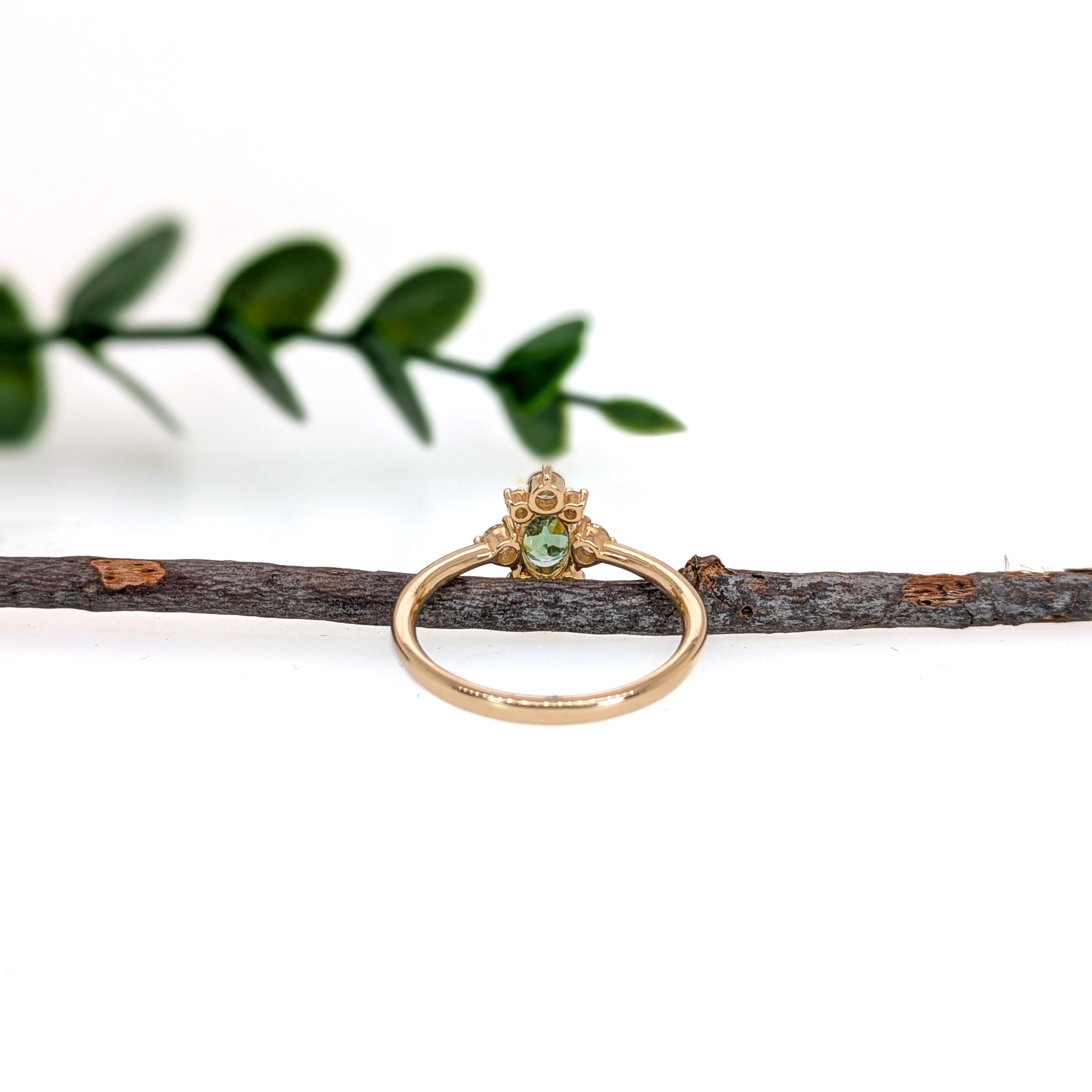 Women's Demantoid Ring w Earth Mined Diamonds in Solid 14K Yellow Gold Oval 6x4mm For Sale
