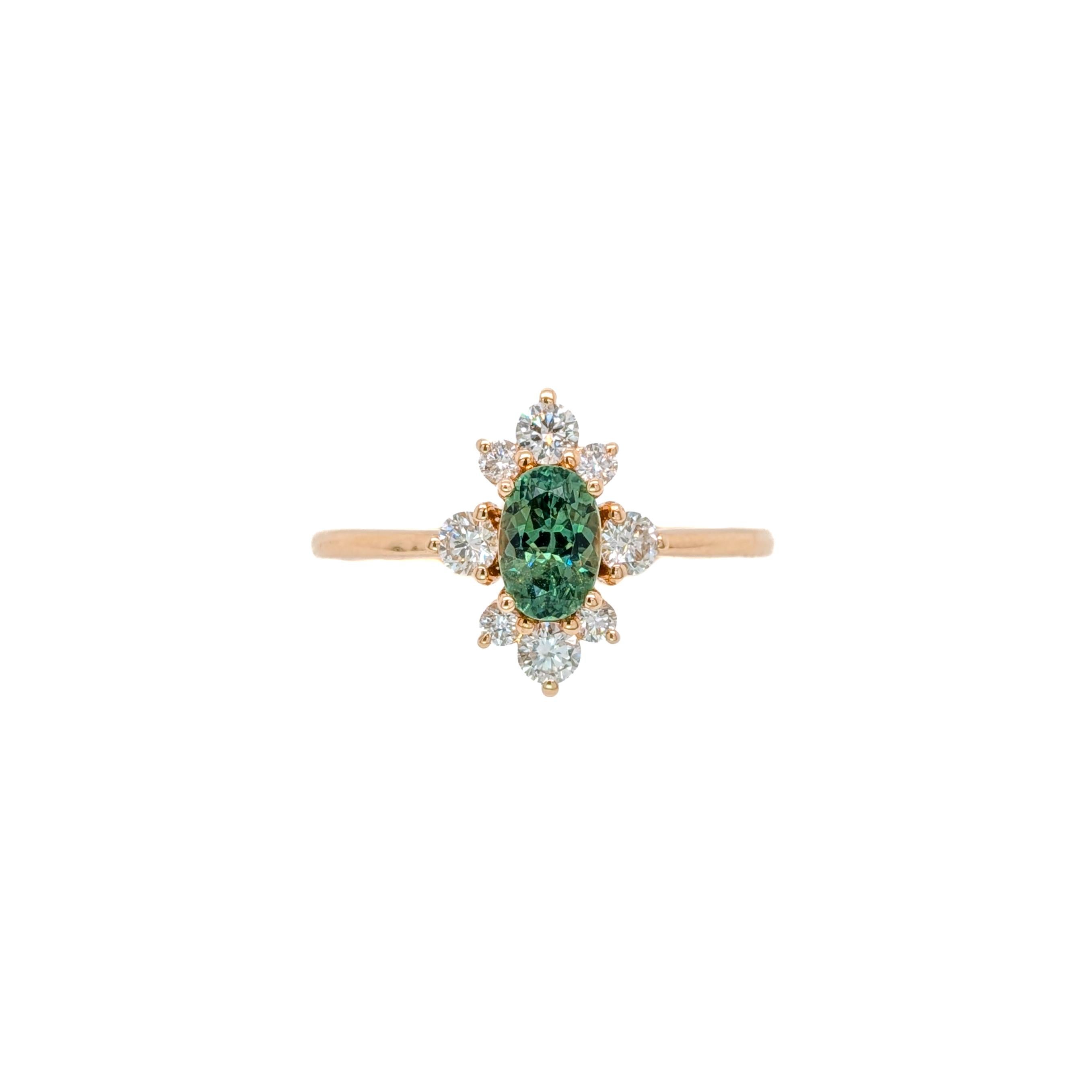 Demantoid Ring w Earth Mined Diamonds in Solid 14K Yellow Gold Oval 6x4mm