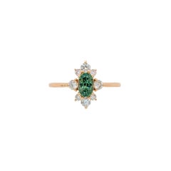 Demantoid Ring w Earth Mined Diamonds in Solid 14K Yellow Gold Oval 6x4mm