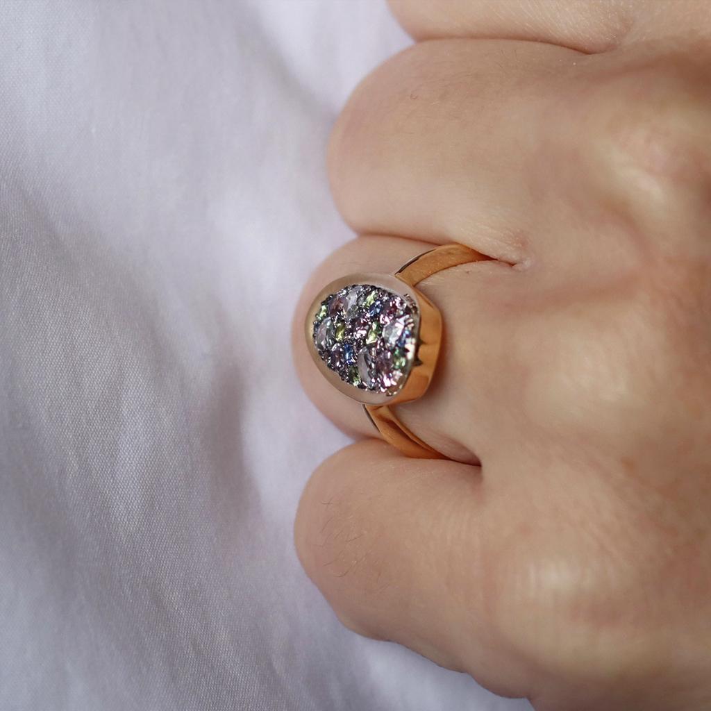 Demantoid Rose-Cut Diamond Unheated Pink & Blue Sapphire Fancy Pink Diamond Ring 4