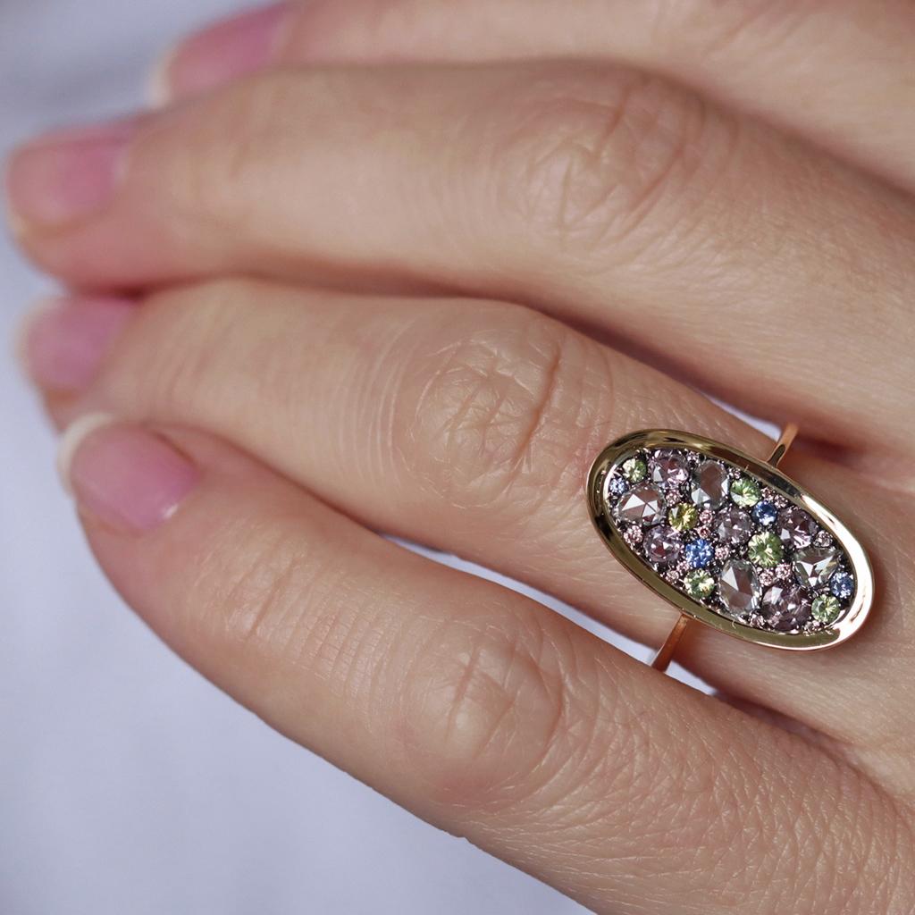 Demantoid Rose-Cut Diamond Unheated Pink & Blue Sapphire Fancy Pink Diamond Ring 5