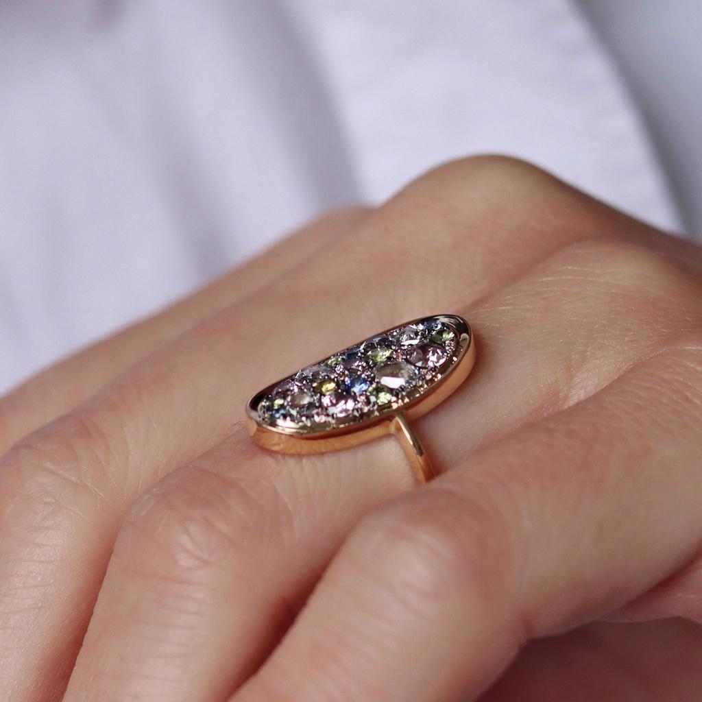 Demantoid Rose-Cut Diamond Unheated Pink & Blue Sapphire Fancy Pink Diamond Ring 6