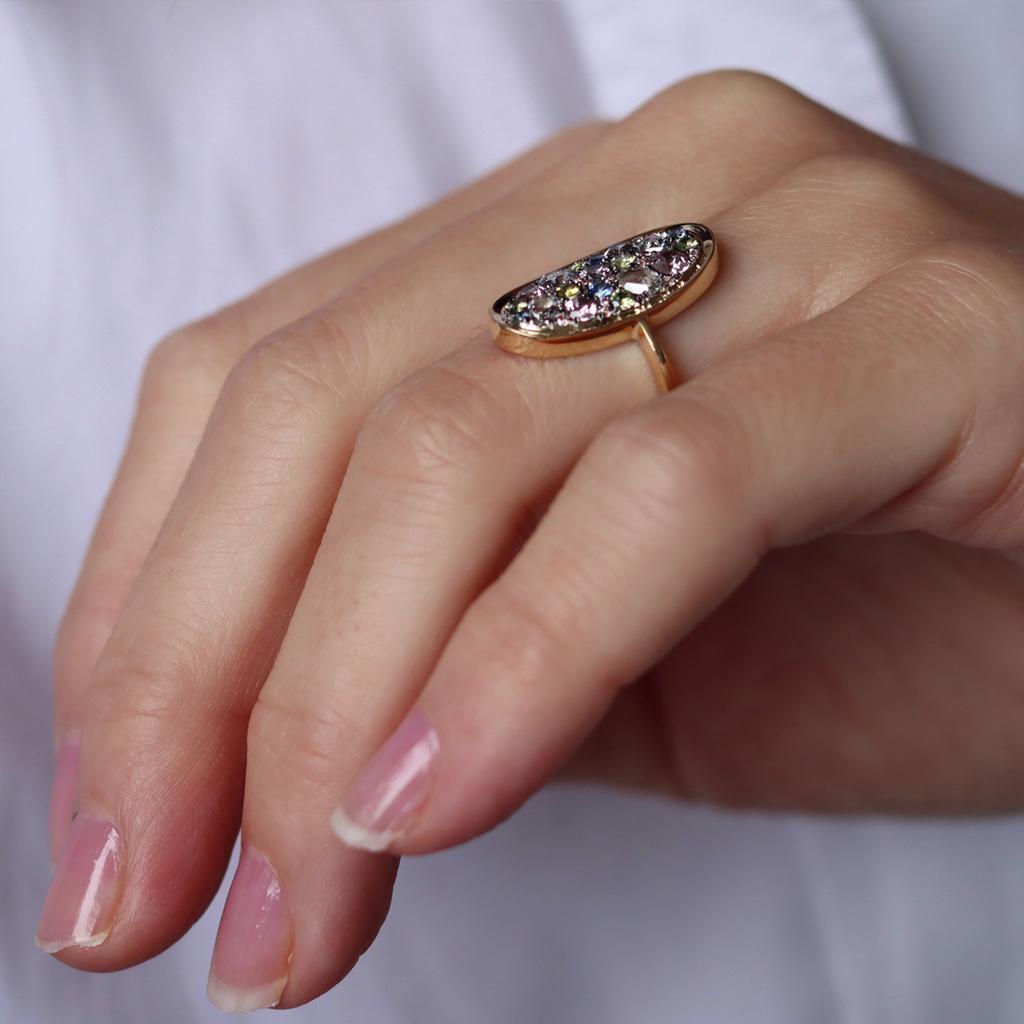 Demantoid Rose-Cut Diamond Unheated Pink & Blue Sapphire Fancy Pink Diamond Ring 7