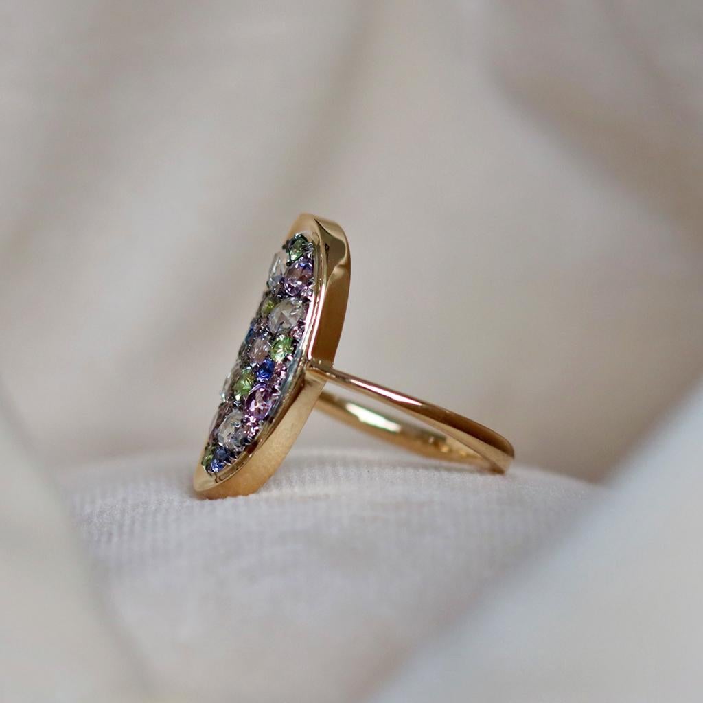 Contemporary Demantoid Rose-Cut Diamond Unheated Pink & Blue Sapphire Fancy Pink Diamond Ring