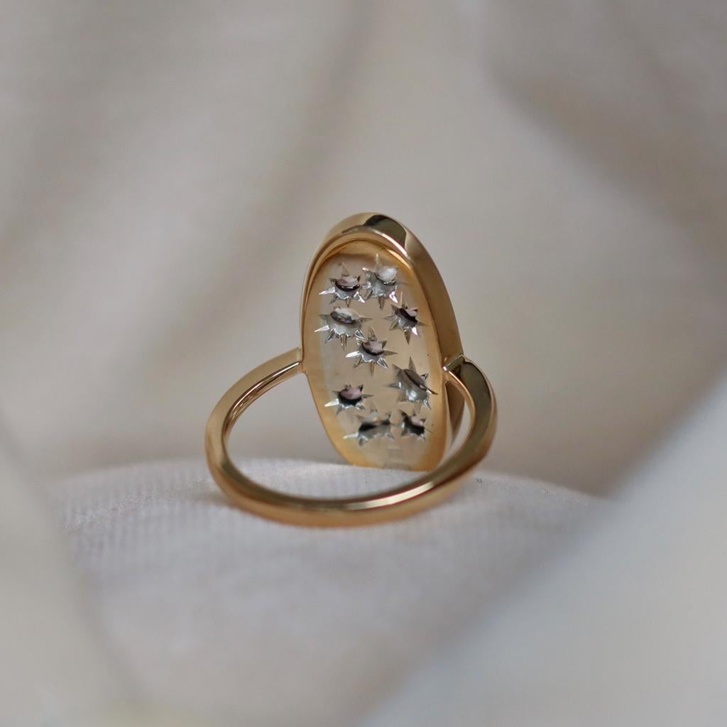 Rose Cut Demantoid Rose-Cut Diamond Unheated Pink & Blue Sapphire Fancy Pink Diamond Ring