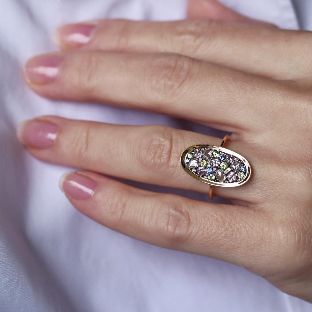 Women's Demantoid Rose-Cut Diamond Unheated Pink & Blue Sapphire Fancy Pink Diamond Ring