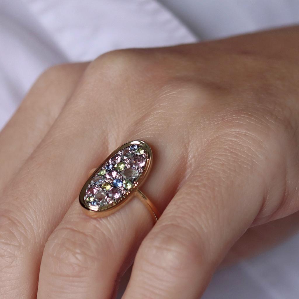 Demantoid Rose-Cut Diamond Unheated Pink & Blue Sapphire Fancy Pink Diamond Ring 1