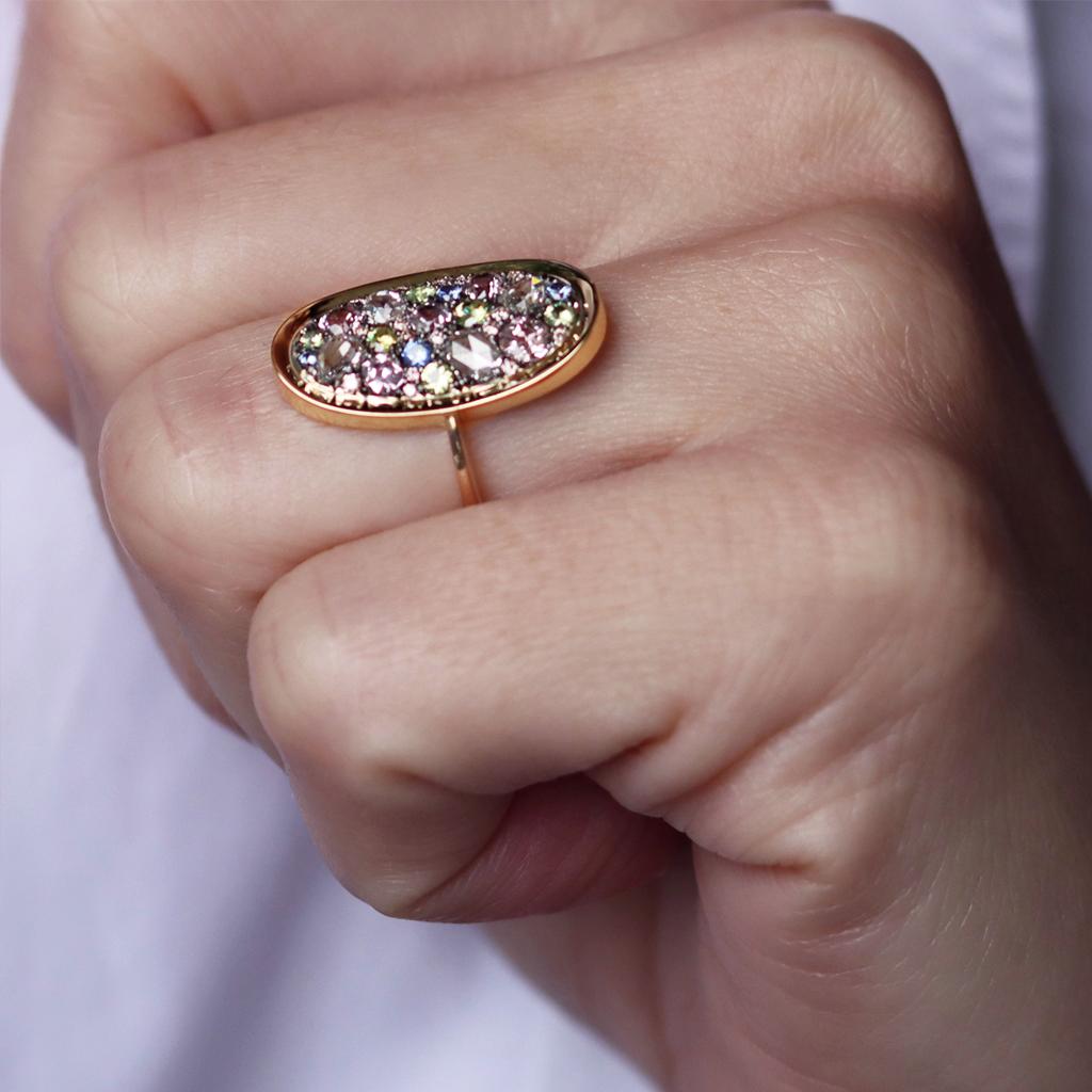 Demantoid Rose-Cut Diamond Unheated Pink & Blue Sapphire Fancy Pink Diamond Ring 2