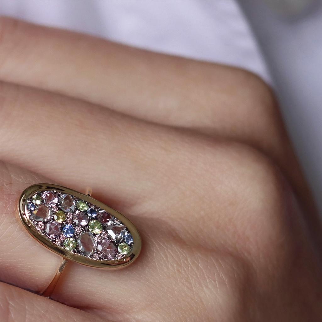 Demantoid Rose-Cut Diamond Unheated Pink & Blue Sapphire Fancy Pink Diamond Ring 3