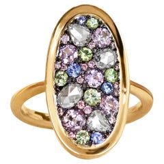 Antique Demantoid Rose-Cut Diamond Unheated Pink & Blue Sapphire Fancy Pink Diamond Ring