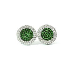 Demantoid stud earrings with diamonds in 18k white gold