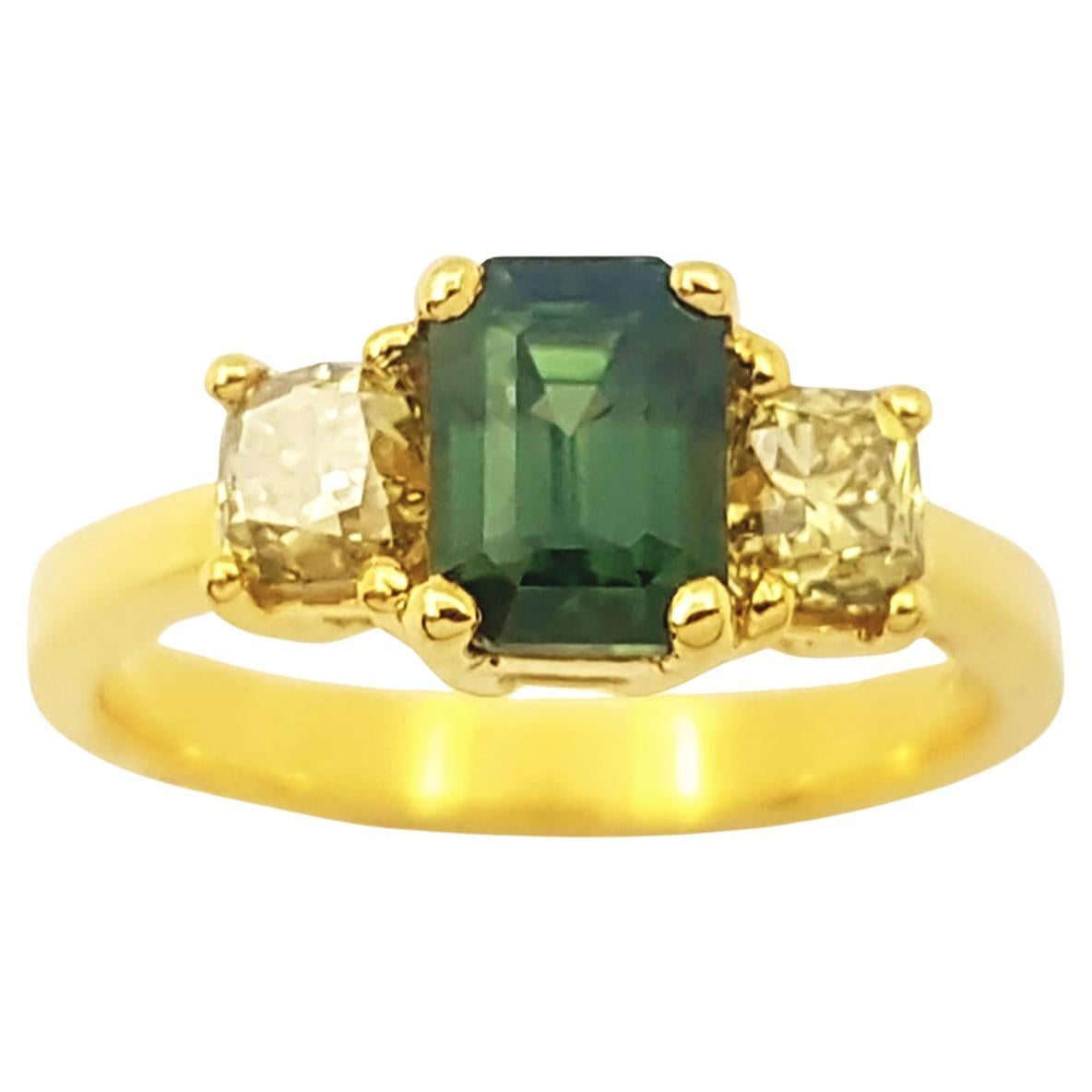 Demantoid with Yellow Diamond Ring set in 18K Gold Settings