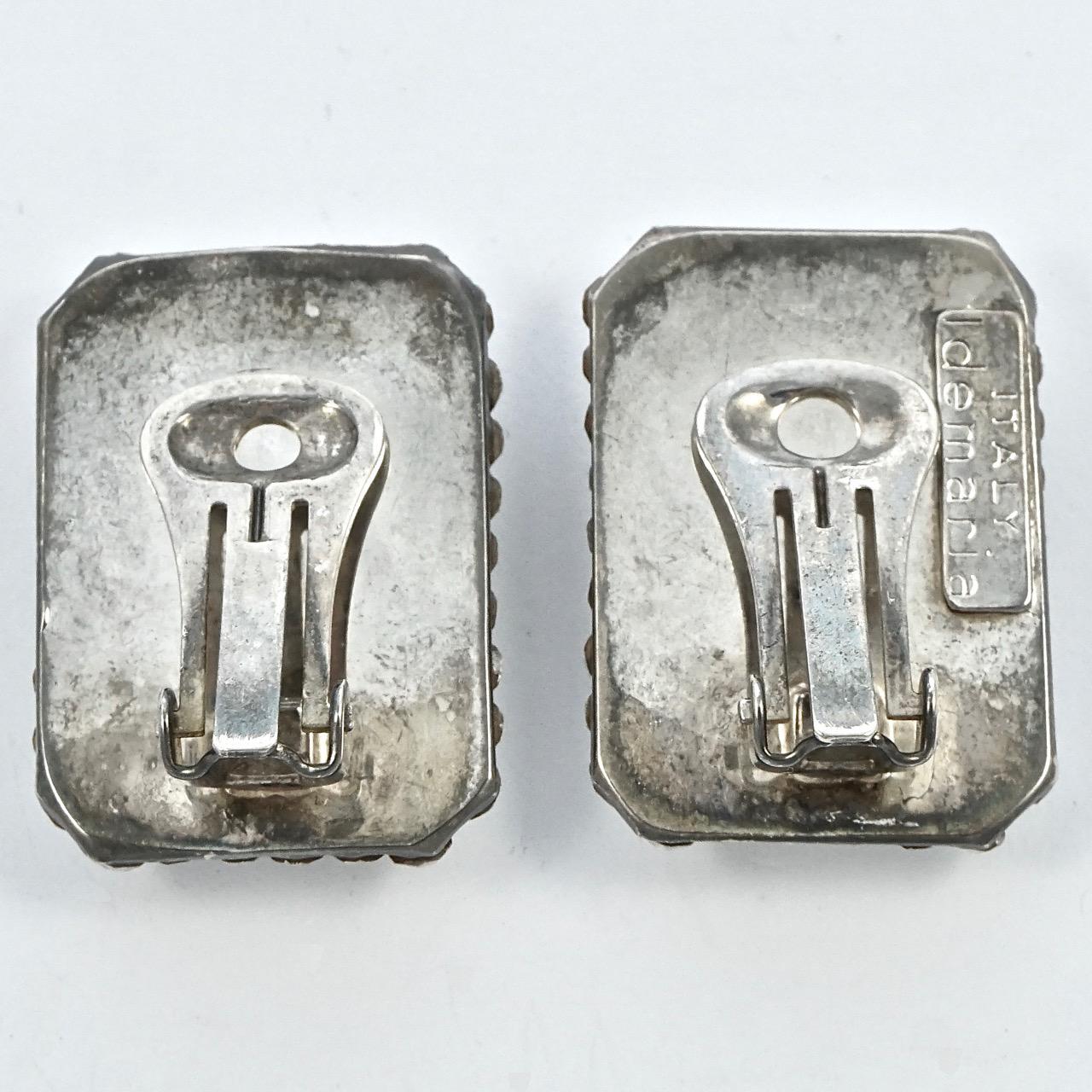 Idemaria Italy Silver Plated and Clear Rhinestone Pavé Clip On Earrings In Good Condition For Sale In London, GB
