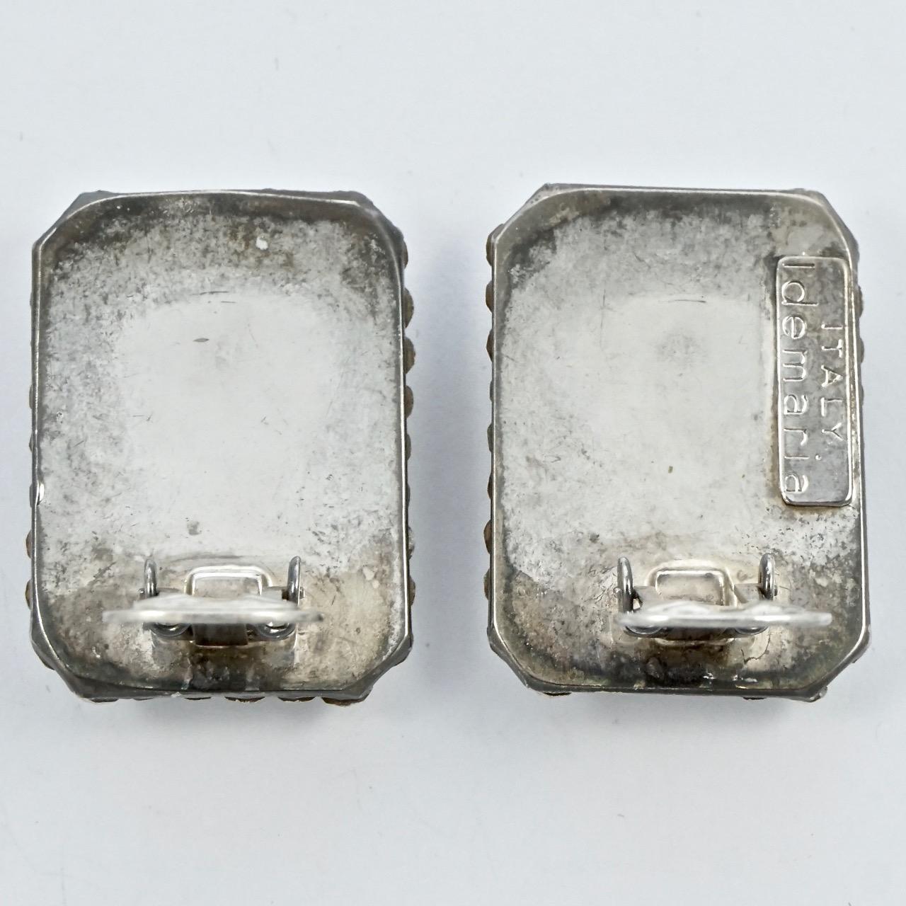Women's or Men's Idemaria Italy Silver Plated and Clear Rhinestone Pavé Clip On Earrings For Sale