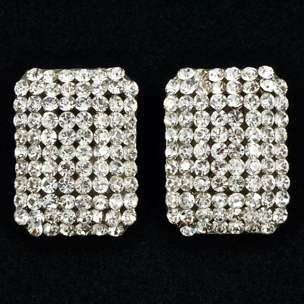 Idemaria Italy Silver Plated and Clear Rhinestone Pavé Clip On Earrings For Sale 2