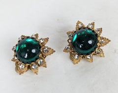 DeMario Emerald Cabochon Flower Ear Clips