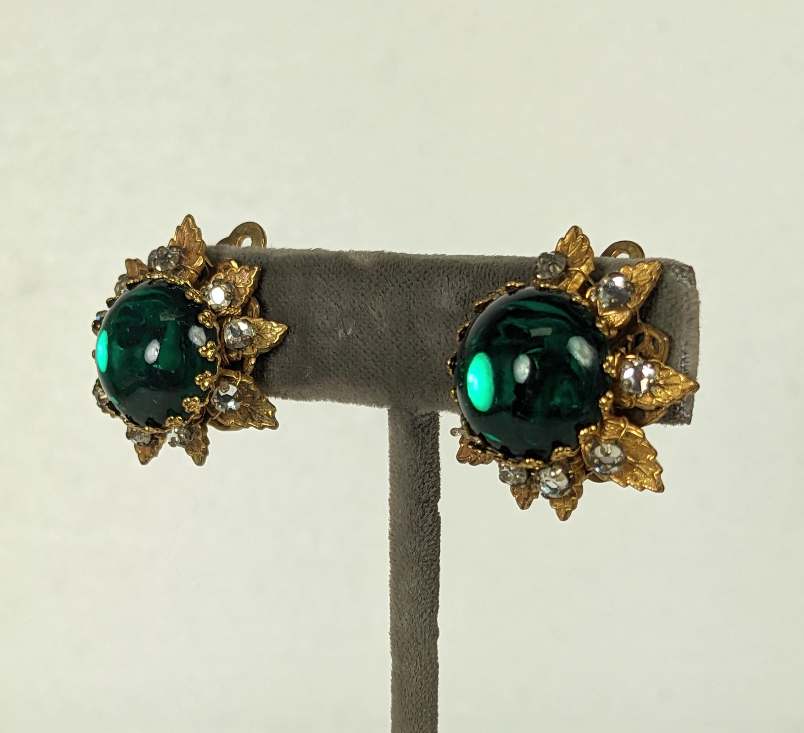 DeMario Emerald Cabochon Flower Ear Clips For Sale 1