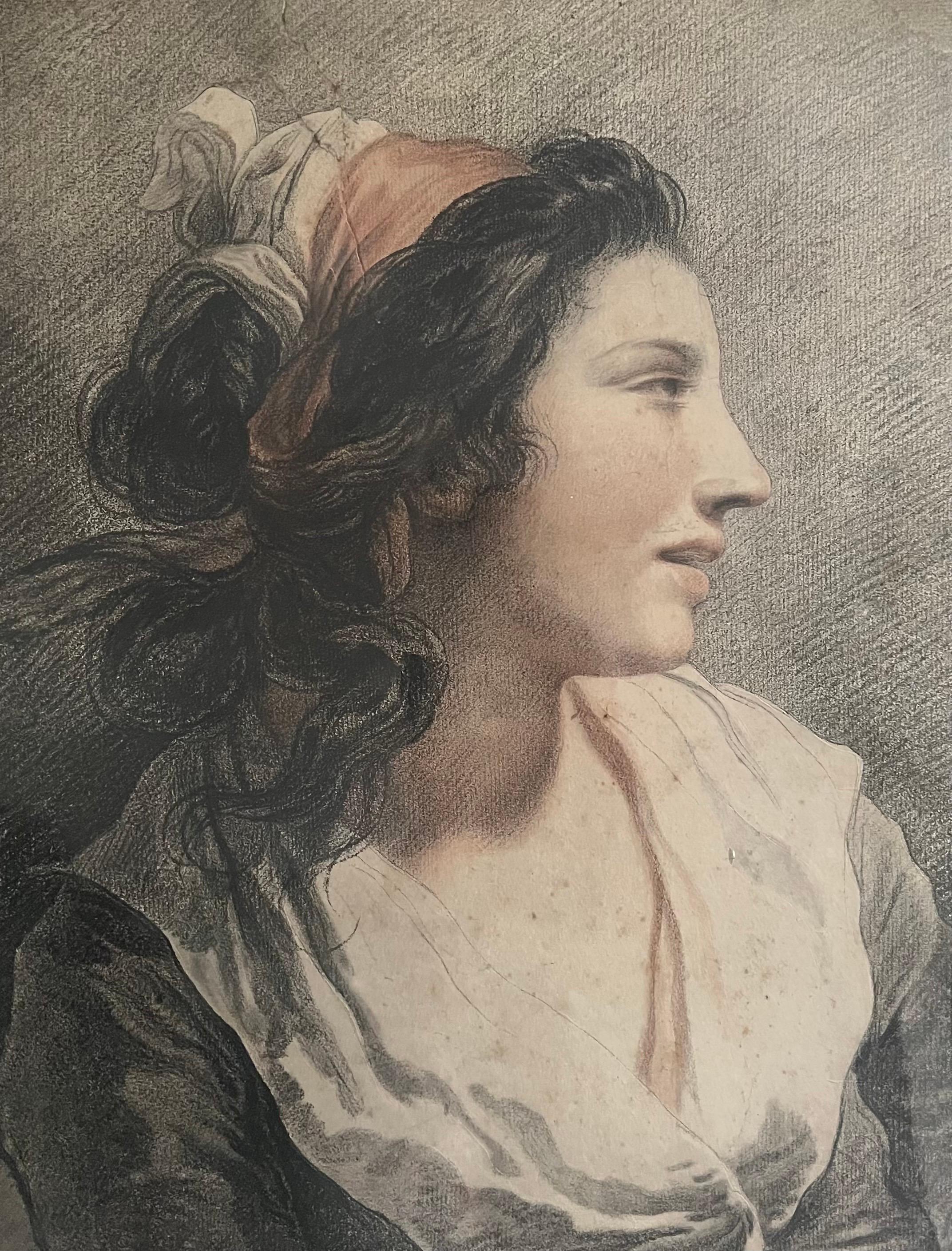 Demarteau nach François-André Vincent - Junge Frau mit rotem Halstuch - 18. (Neoklassisch) im Angebot