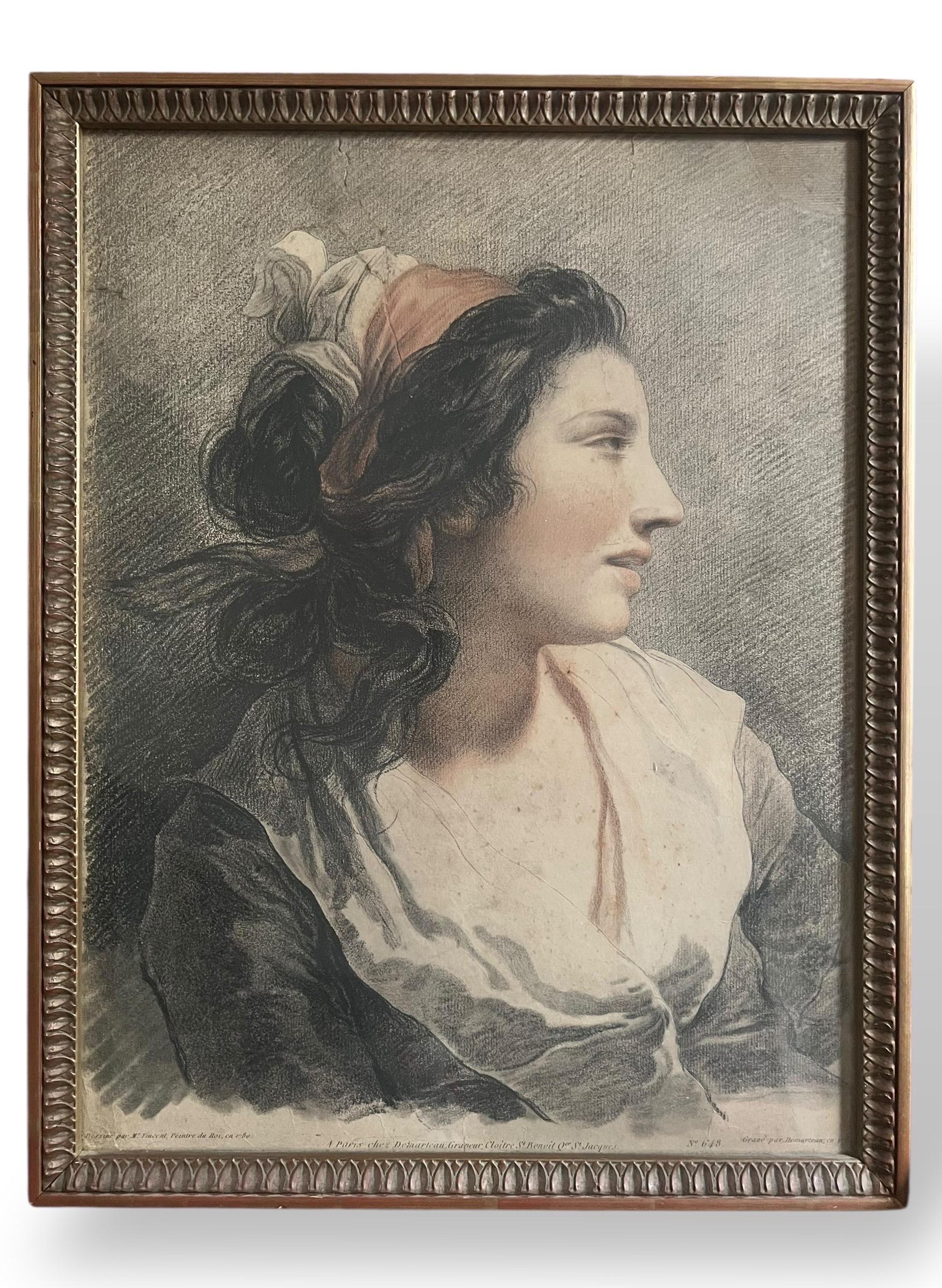 Demarteau nach François-André Vincent - Junge Frau mit rotem Halstuch - 18. (Papier) im Angebot