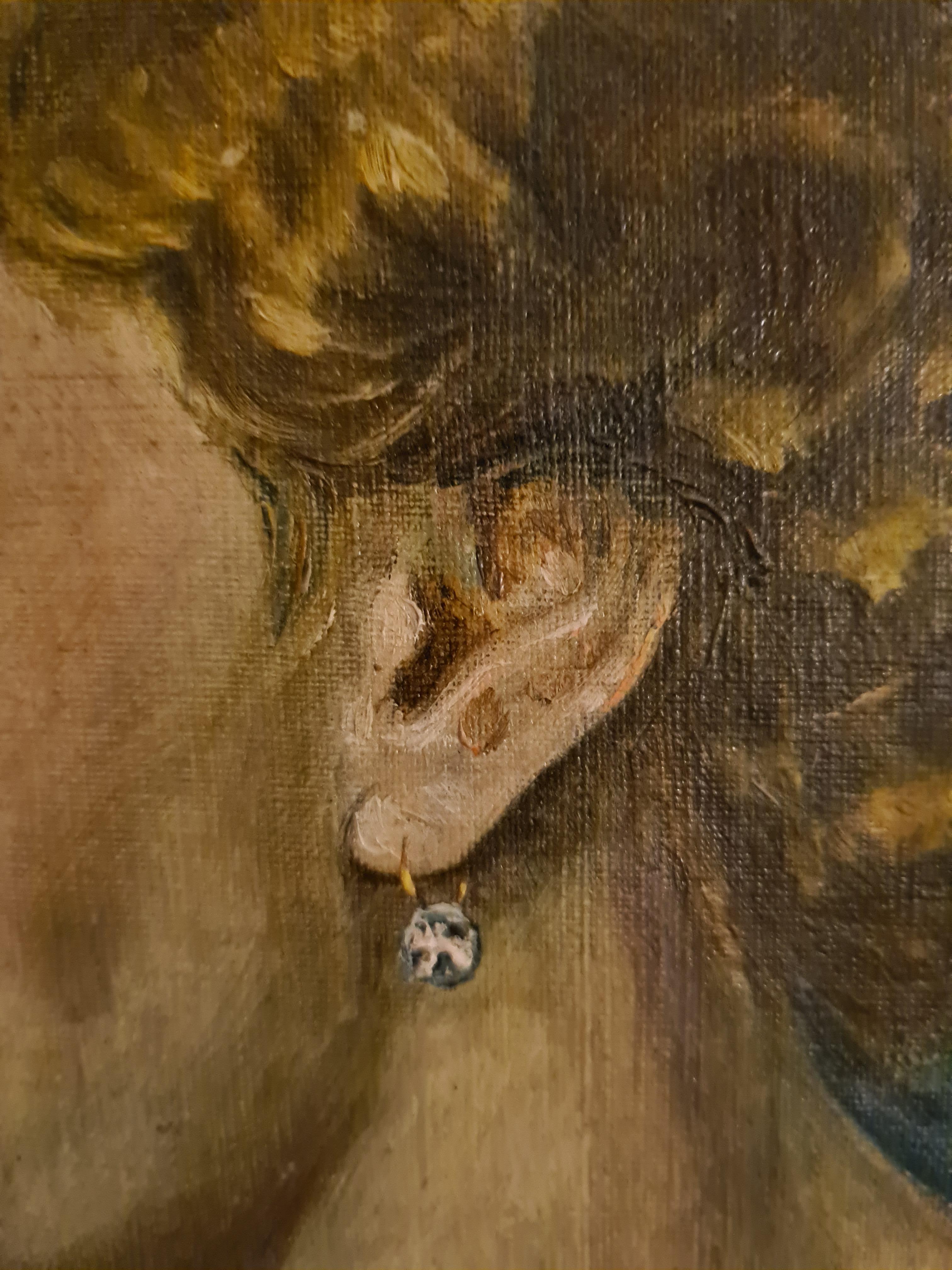 Art déco français, huile sur toile, portrait de femme de la société par Dembinkski (probablement Anton J.) Signé, daté et situé (Paris) en bas à gauche. Dans un cadre en bois et doré.

Portrait charmant et élégant d'une beauté mondaine parisienne de