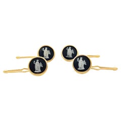 Demeter Goddess of Prosperity Vintage Wedgwood Tuxedo Stud Buttons in New 14k