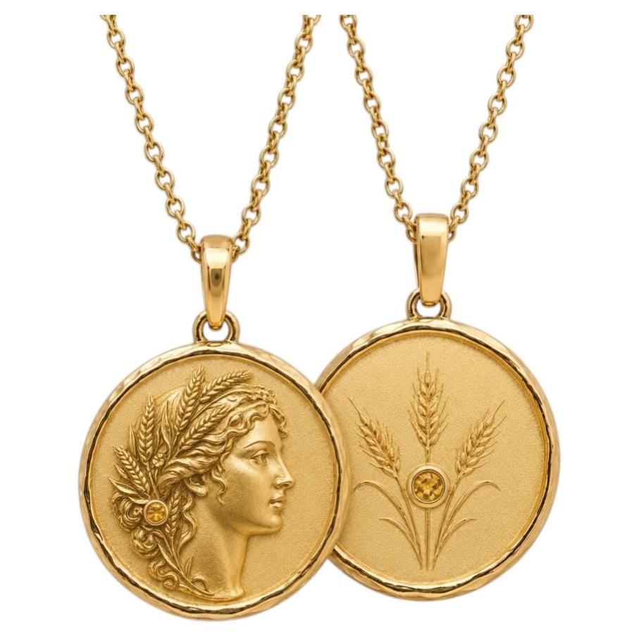 Demeter Goddess Two-Sided Coin Pendant with Citrine For Sale