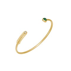 Demeter-Armband mit Weizenähren, 18 Karat Gelbgold, Smaragd und Diamant