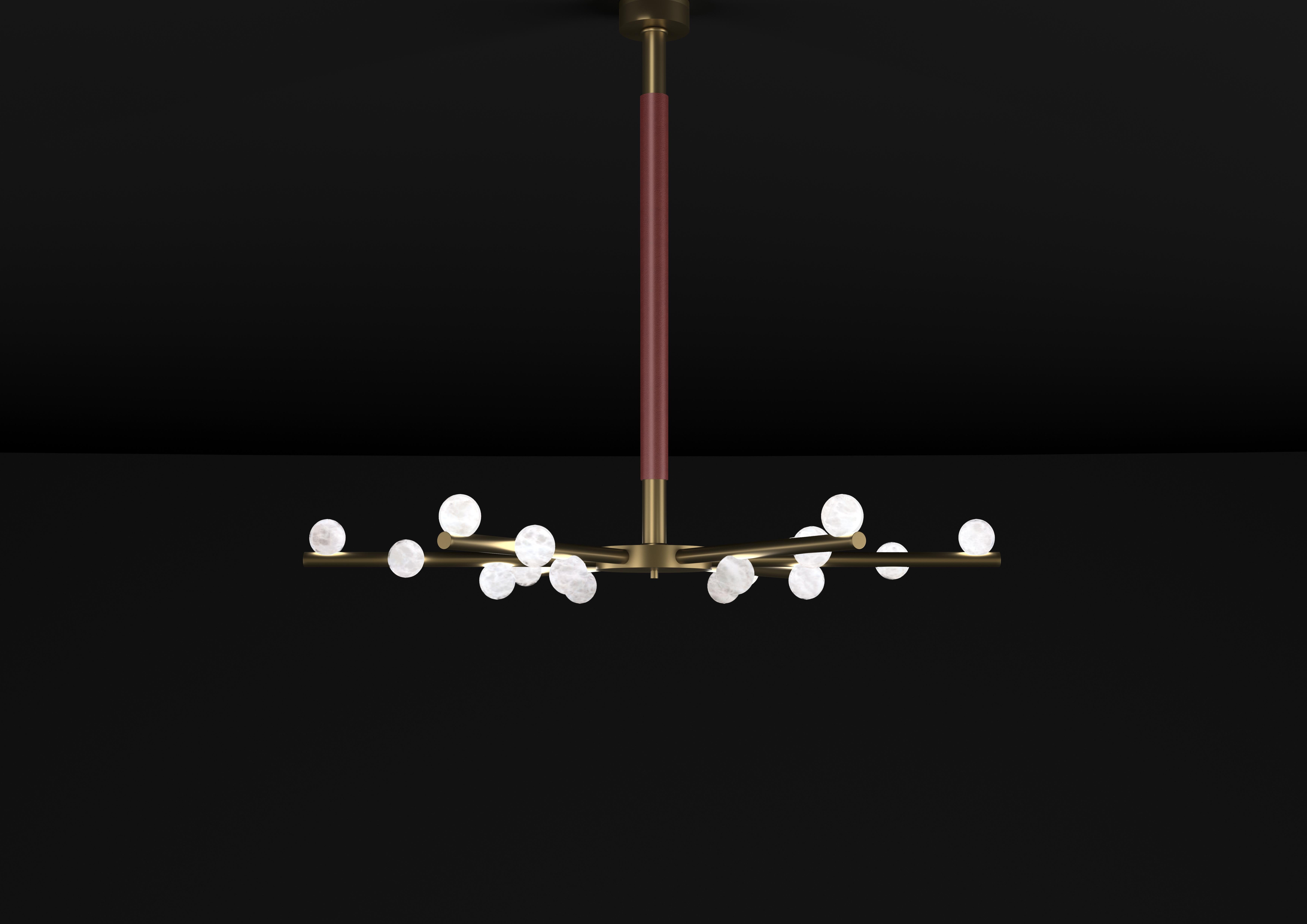 Demetra Bronze Chandelier by Alabastro Italiano
Dimensions: D 85 x W 97 x H 85 cm.
Materials: White alabaster, bronze and leather.

Available in different finishes: Shiny Silver, Bronze, Brushed Brass, Ruggine of Florence, Brushed Burnished, Shiny