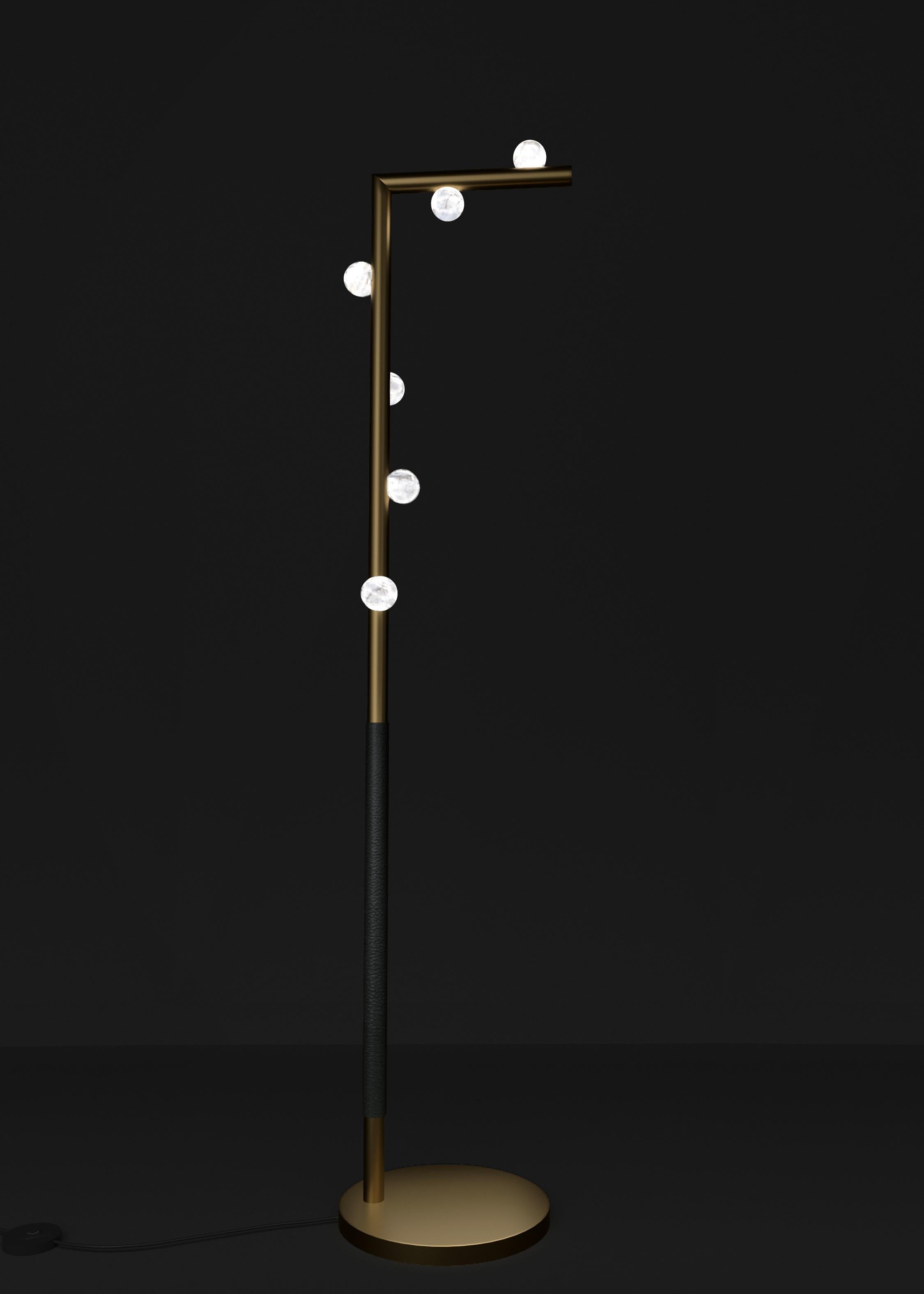 Demetra Bronze Floor Lamp by Alabastro Italiano
Dimensions: D 30 x W 37 x H 158 cm.
Materials: White alabaster, bronze and leather.

Available in different finishes: Shiny Silver, Bronze, Brushed Brass, Ruggine of Florence, Brushed Burnished, Shiny
