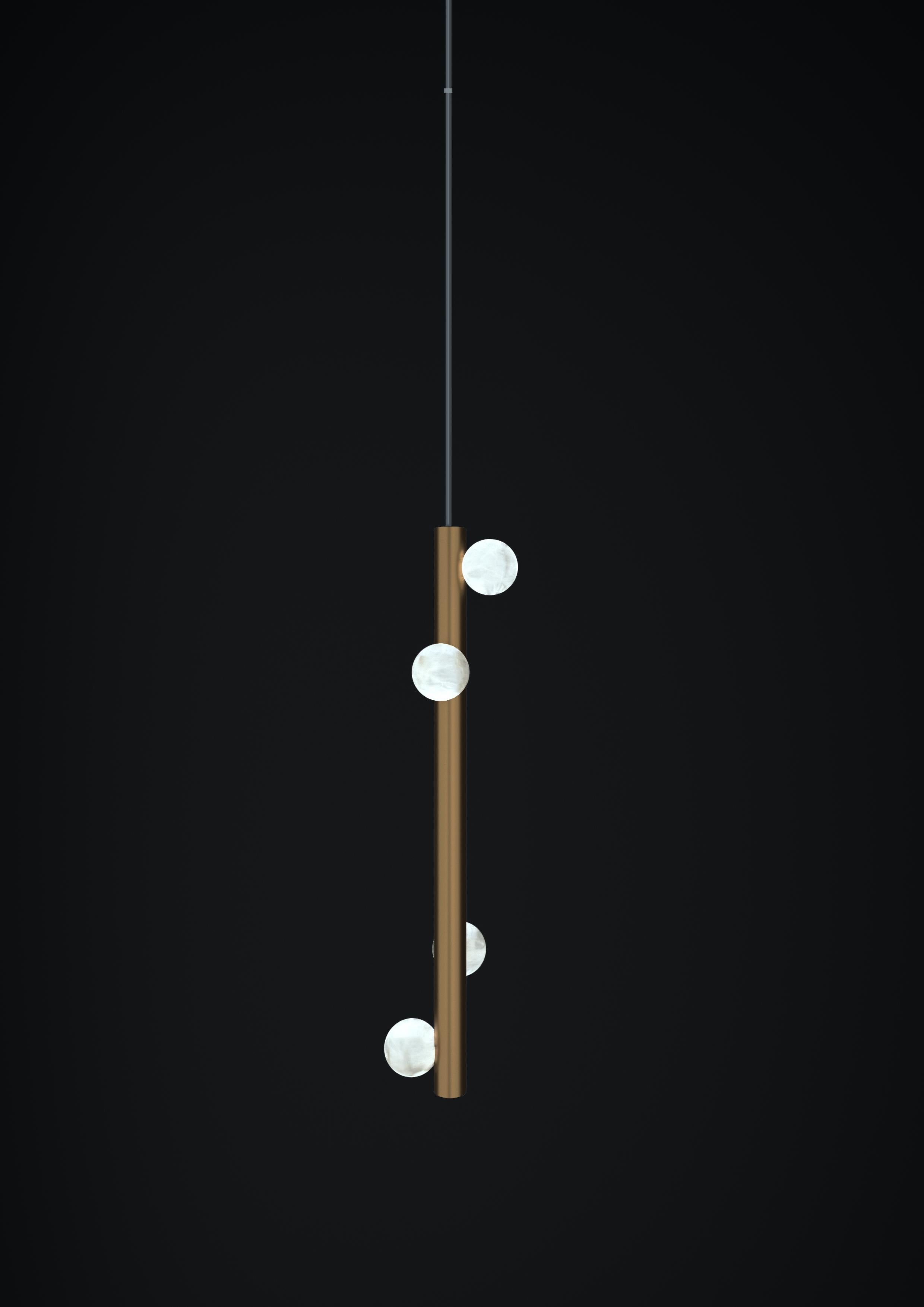 Demetra Bronze Pendant Lamp 2 by Alabastro Italiano
Dimensions: D 12 x W 12 x H 60 cm.
Materials: White alabaster and bronze.

Available in different finishes: Shiny Silver, Bronze, Brushed Brass, Ruggine of Florence, Brushed Burnished, Shiny Gold,