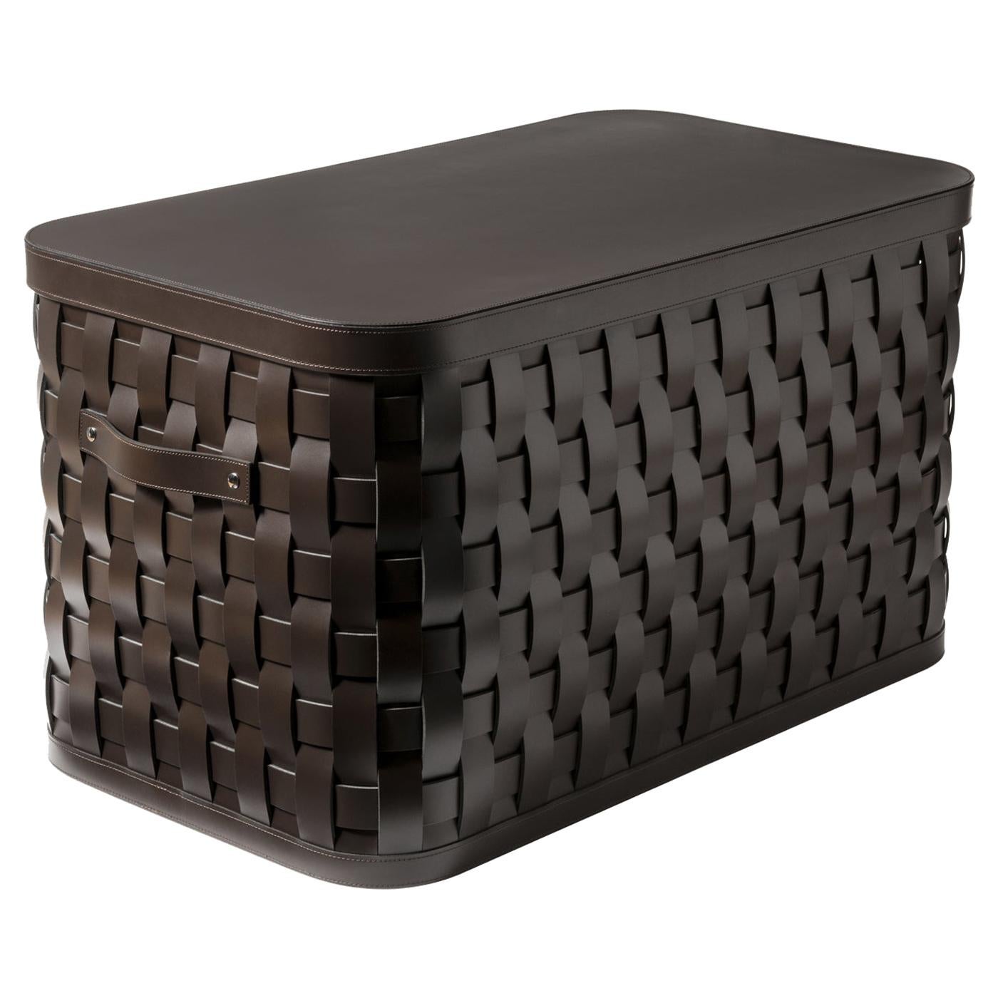 Demetra Brown Rectangular Tall Basket with Lid For Sale