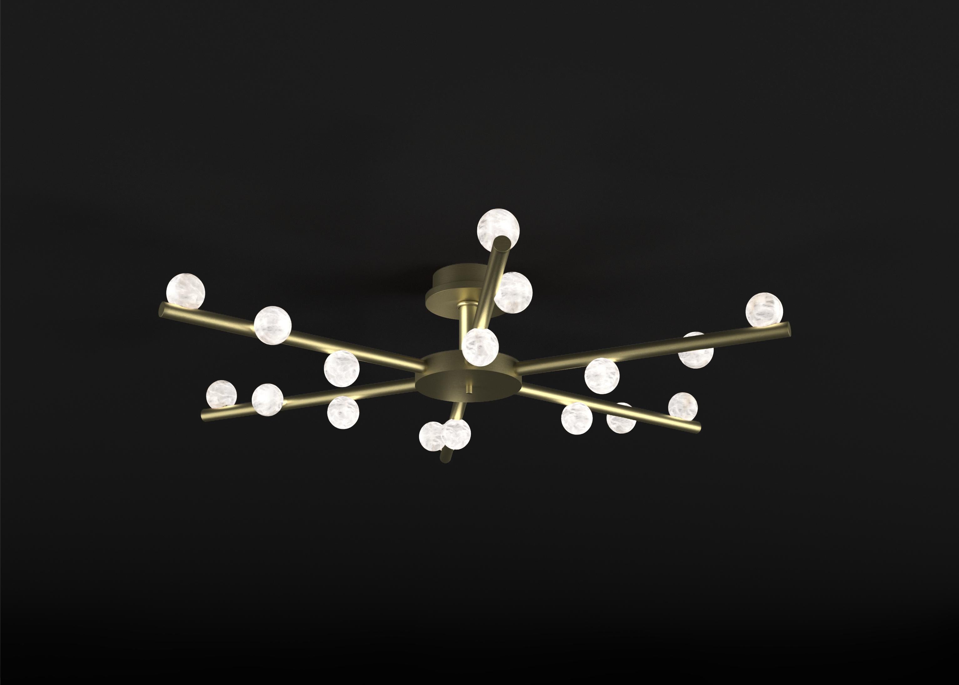 Demetra Brushed Brass Ceiling Lamp by Alabastro Italiano
Dimensions: D 85 x W 97 x H 22 cm.
Materials: White alabaster and brushed brass.

Available in different finishes: Shiny Silver, Bronze, Brushed Brass, Ruggine of Florence, Brushed Burnished,
