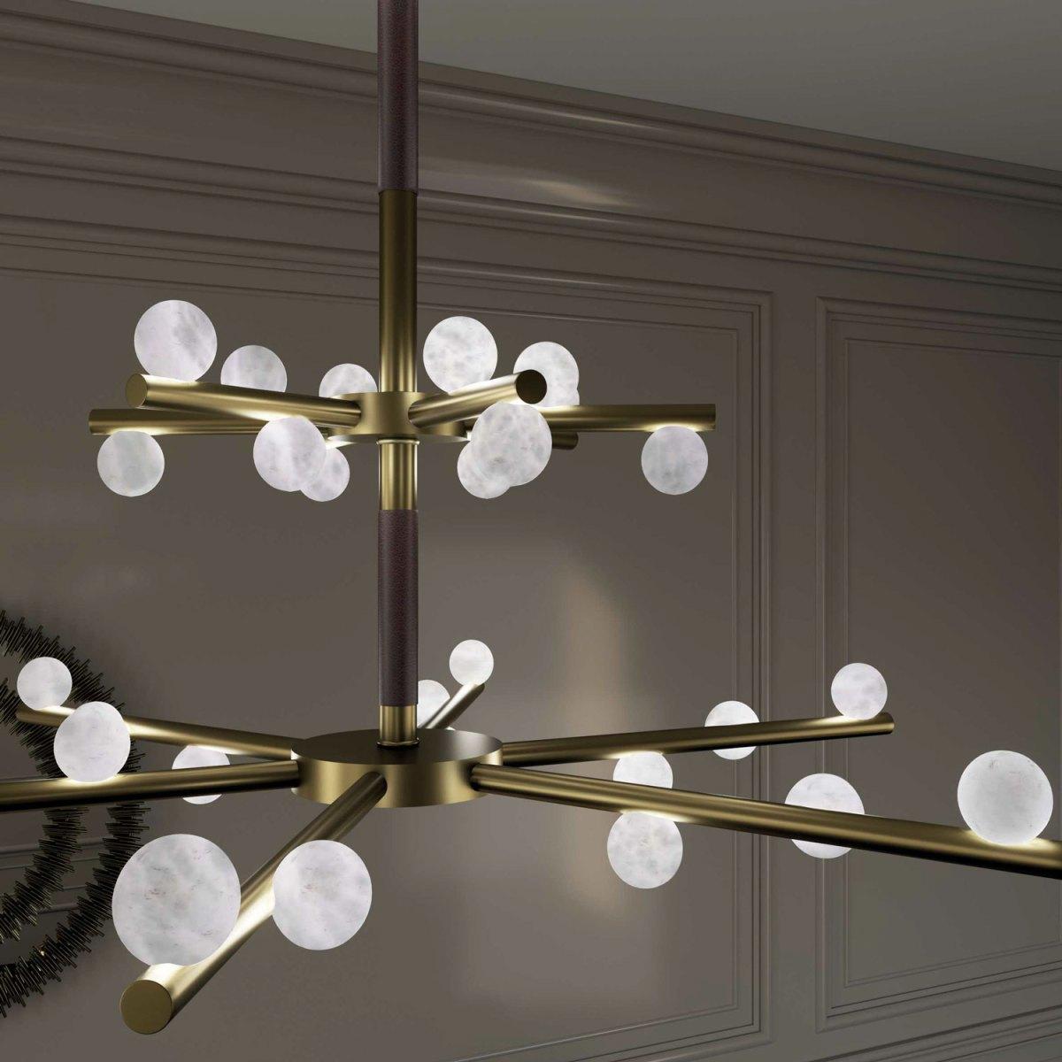 Demetra Brushed Brass Double Chandelier by Alabastro Italiano In New Condition For Sale In Geneve, CH