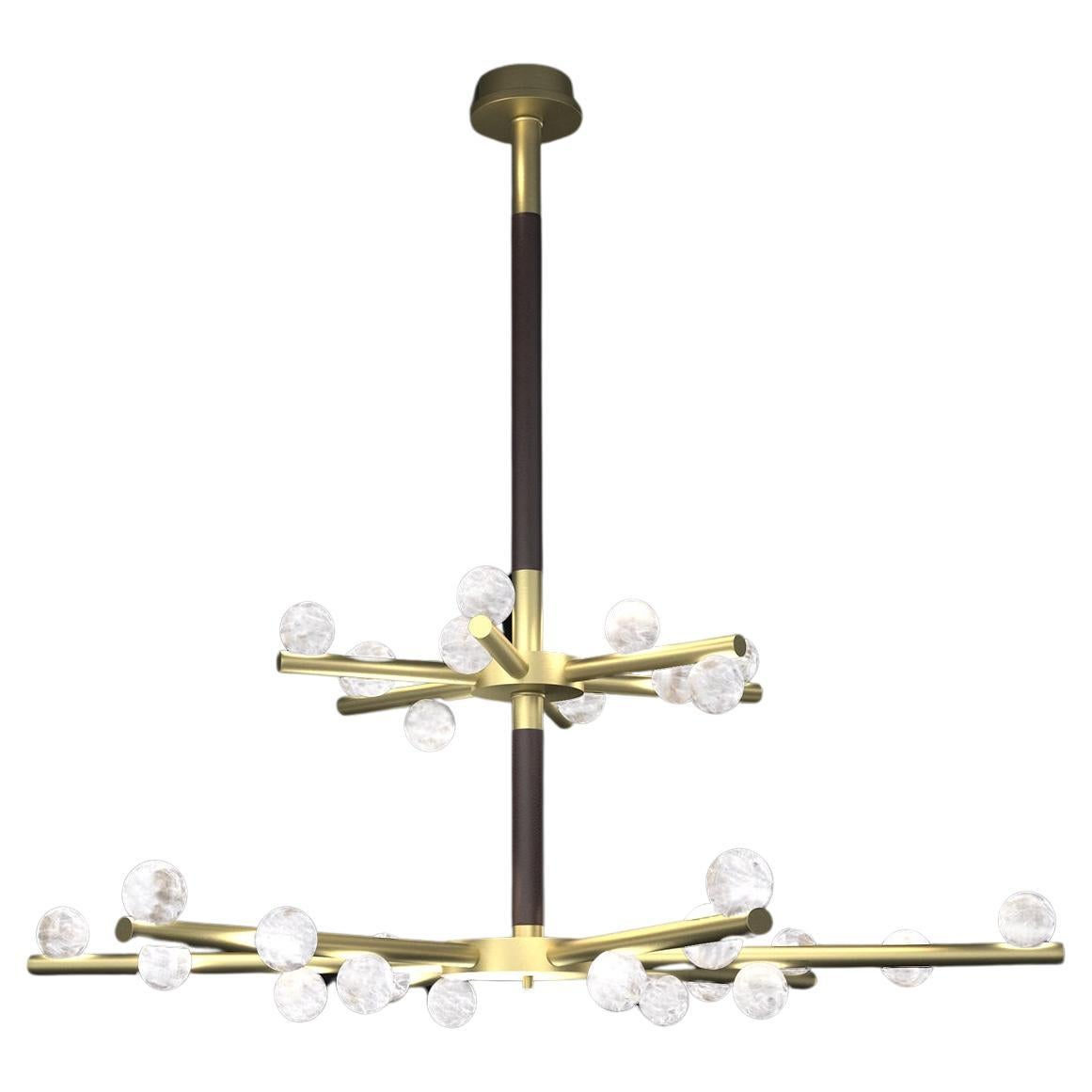 Demetra Brushed Brass Double Chandelier by Alabastro Italiano For Sale