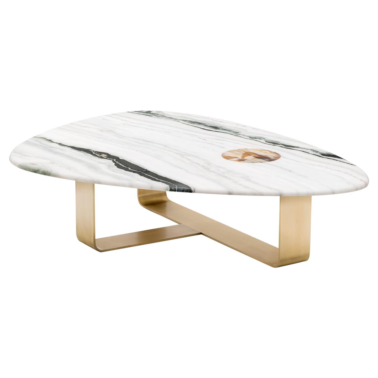 Table basse Demetra en marbre Dalmata avec incrustation Corno Italiano, Mod. 7007