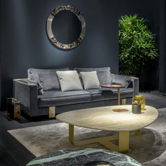 Tavolino Demetra in Travertino Navona, Horn e Metallo Satinato di Arcahorn