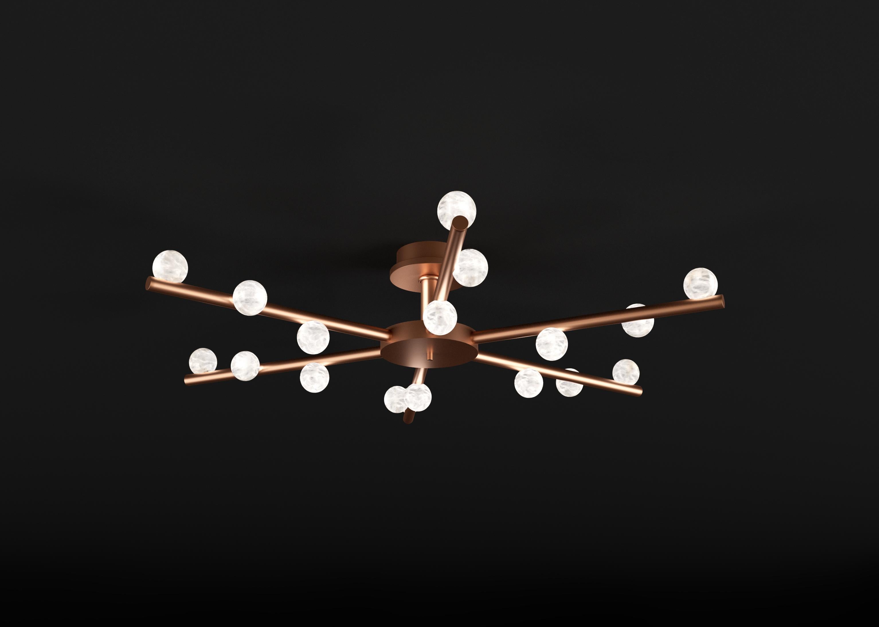 Demetra Copper Ceiling Lamp by Alabastro Italiano
Dimensions: D 85 x W 97 x H 22 cm.
Materials: White alabaster and copper.

Available in different finishes: Shiny Silver, Bronze, Brushed Brass, Ruggine of Florence, Brushed Burnished, Shiny Gold,