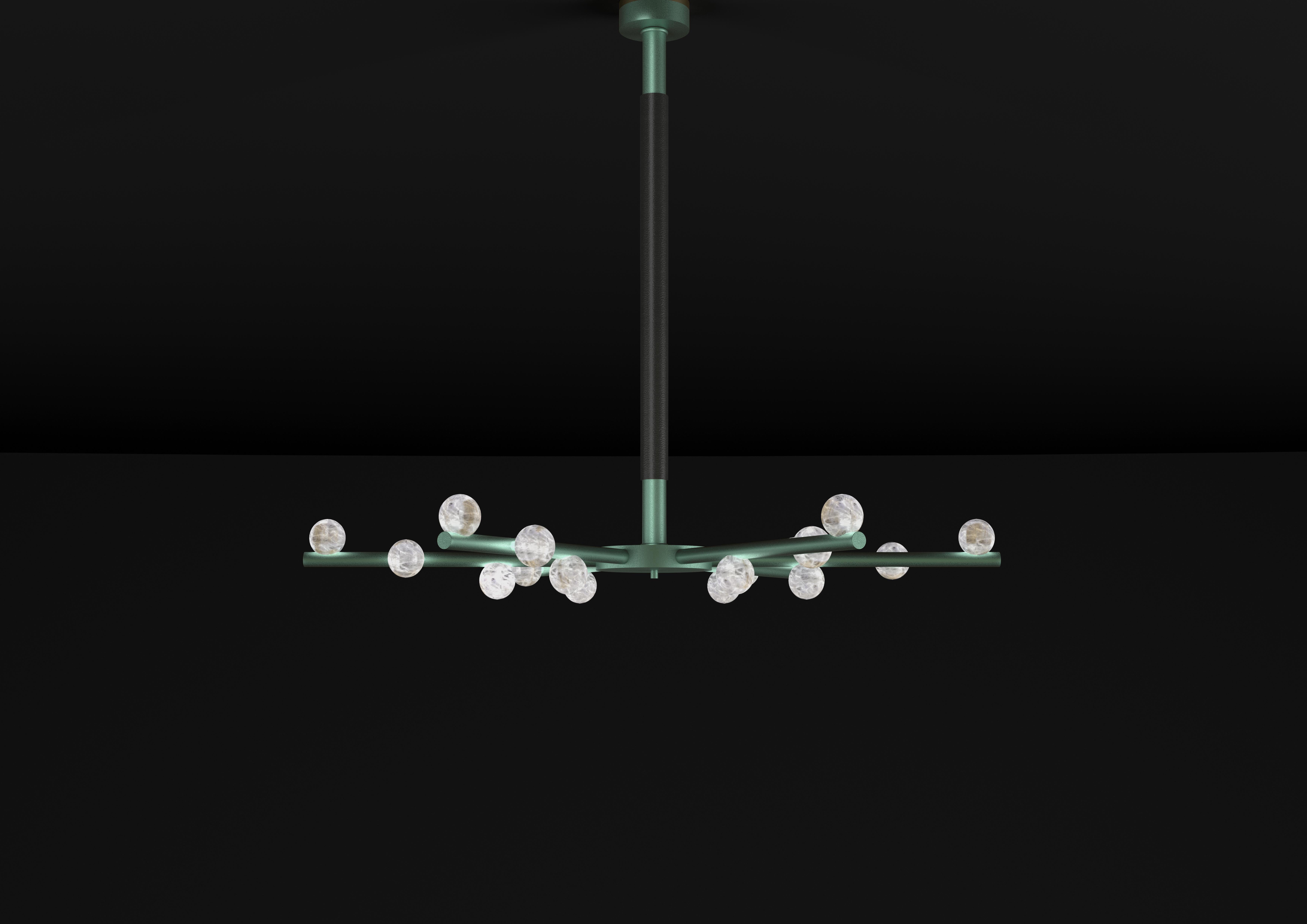 Demetra Freedom Green Metal Chandelier by Alabastro Italiano
Dimensions: D 85 x W 97 x H 85 cm.
Materials: White alabaster, freedom green metal and leather.

Available in different finishes: Shiny Silver, Bronze, Brushed Brass, Ruggine of Florence,