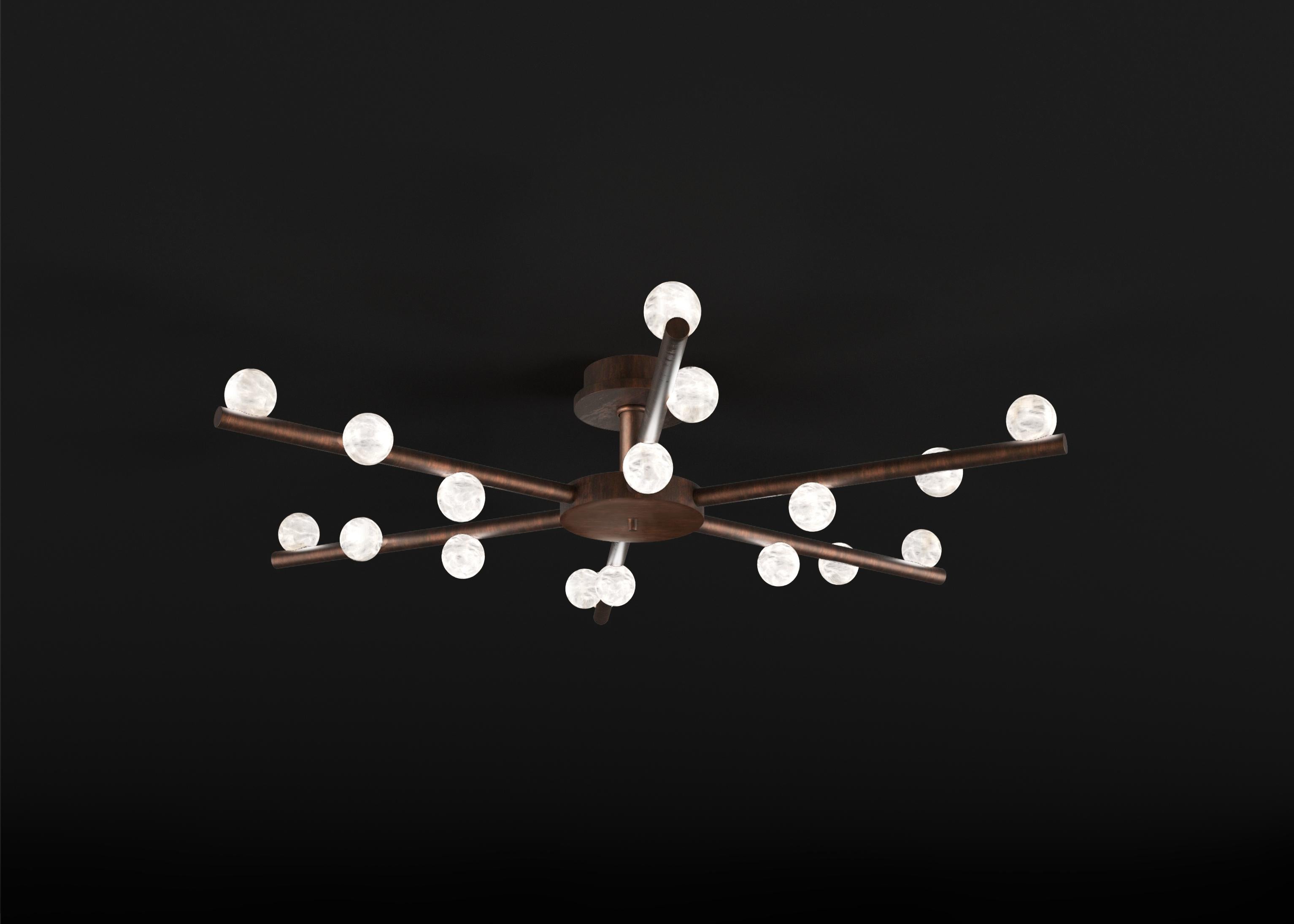 Demetra Ruggine Of Florence Metal Ceiling Lamp by Alabastro Italiano
Dimensions: D 85 x W 97 x H 22 cm.
Materials: White alabaster and Ruggine of Florence metal.

Available in different finishes: Shiny Silver, Bronze, Brushed Brass, Ruggine of