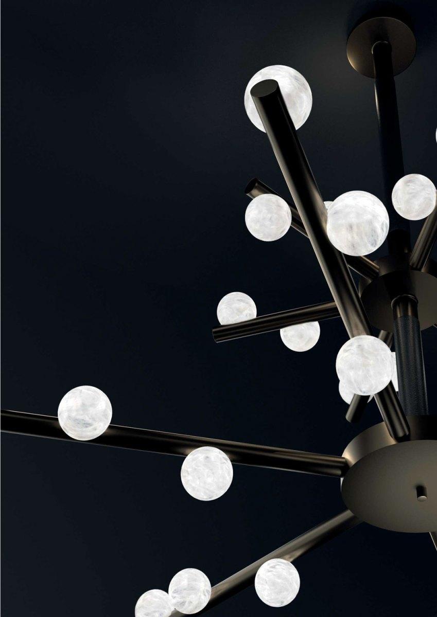 Demetra Ruggine Of Florence Metal Double Chandelier by Alabastro Italiano
Dimensions: D 85 x W 97 x H 96 cm.
Materials: White alabaster, Ruggine Of Florence metal and leather.

Available in different finishes: Shiny Silver, Bronze, Brushed Brass,