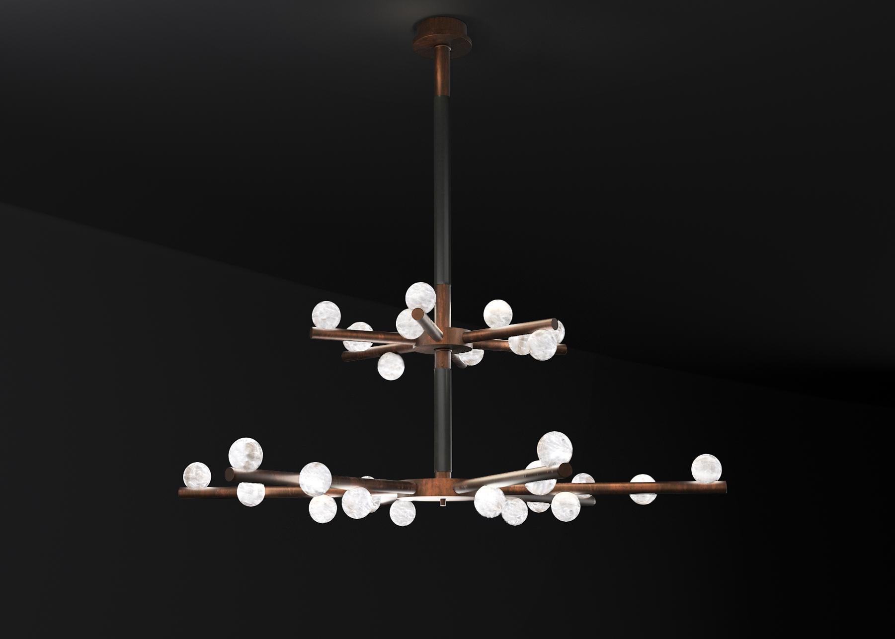 Demetra Ruggine Of Florence Metal Double Chandelier by Alabastro Italiano In New Condition For Sale In Geneve, CH